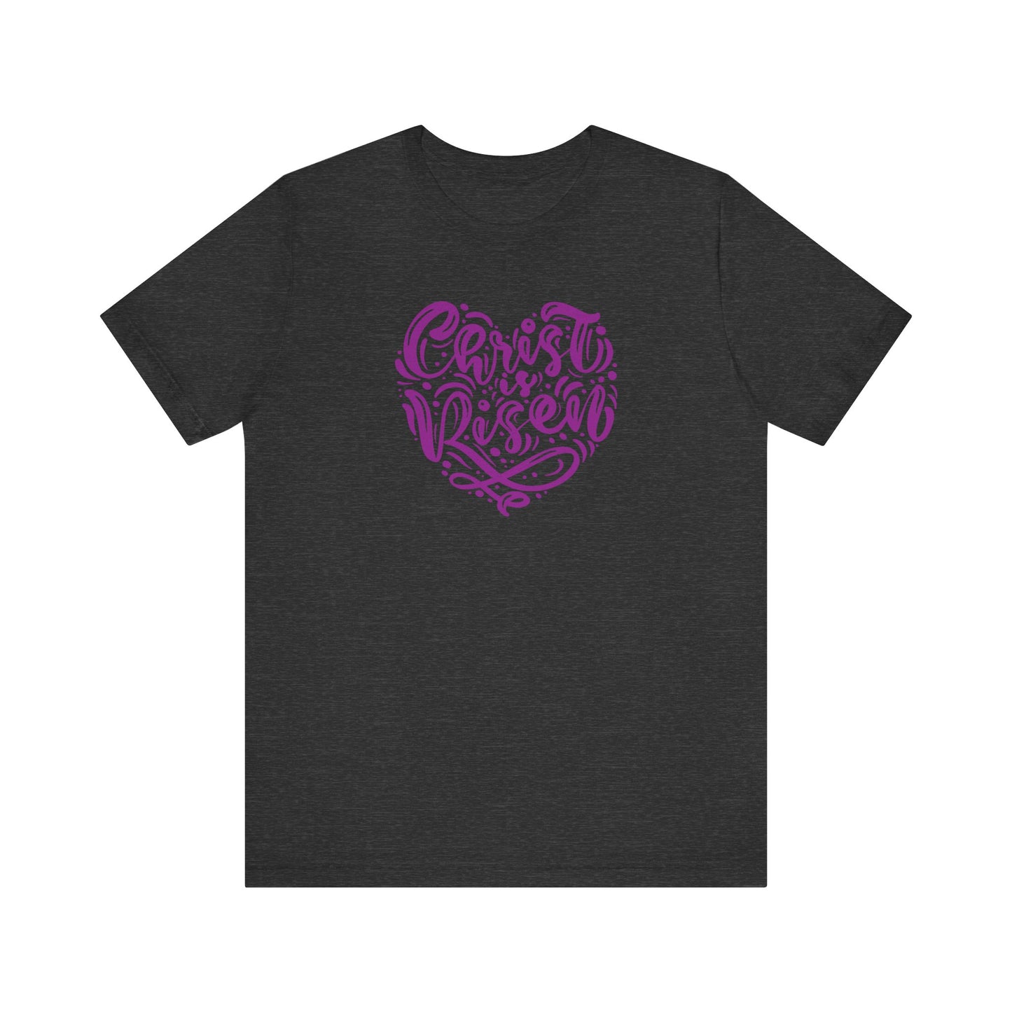 Unisex Jersey Short Sleeve Tee Easter 'Christ is Risen' Heart Shaped Purple Print