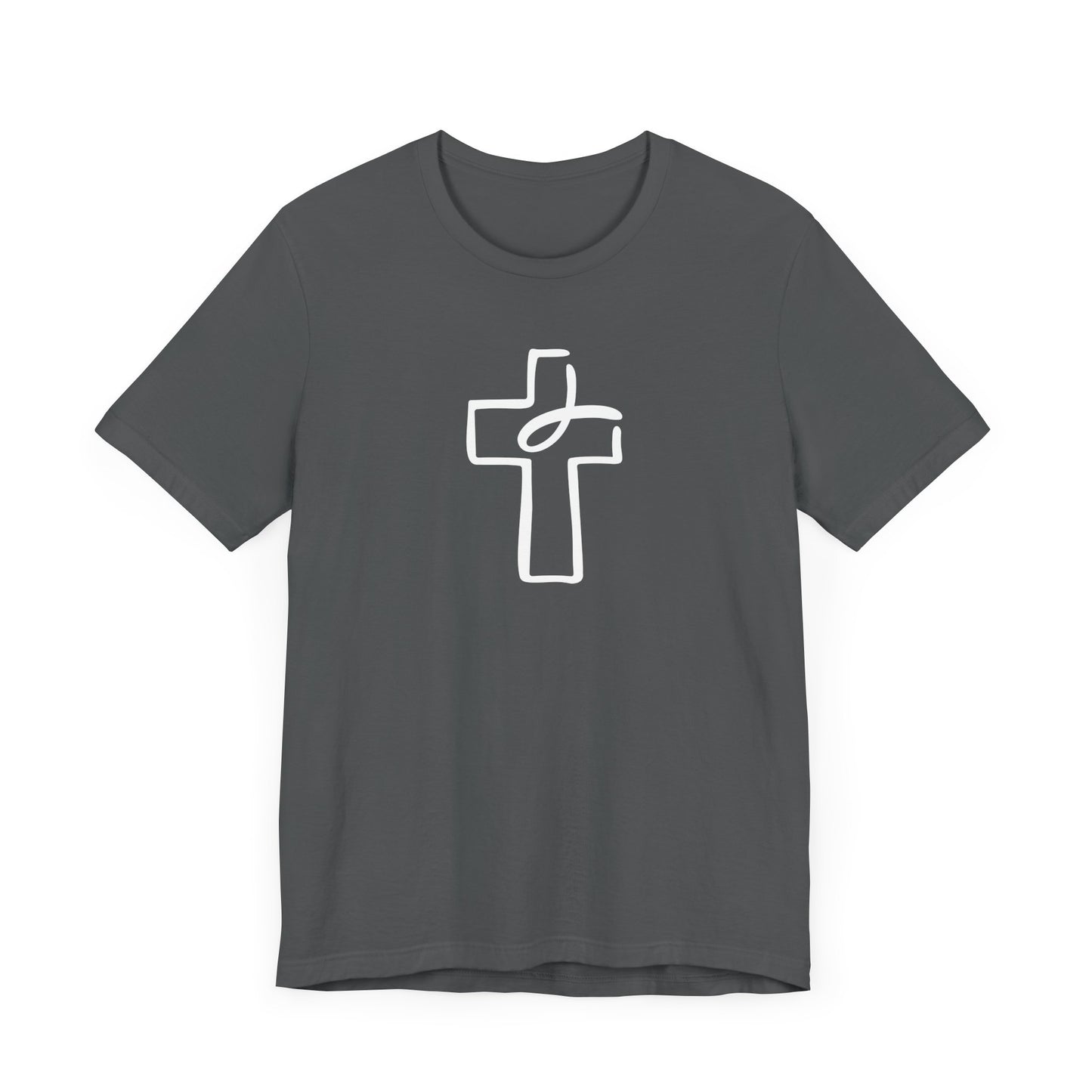 Crucifix Ichthys "Jesus Fish" White Print Unisex Jersey Short Sleeve Tee