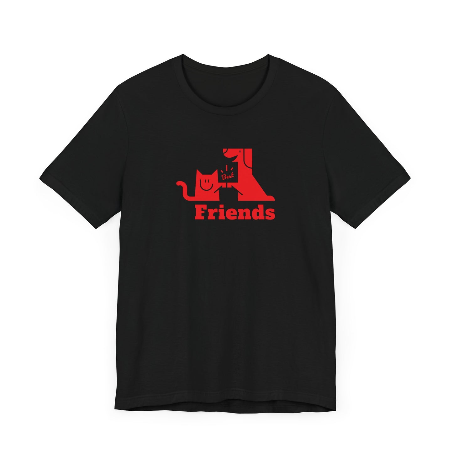 Cat & Dog Hi-5 Each Other Best Friends Red Print Unisex Jersey Short Sleeve Tee