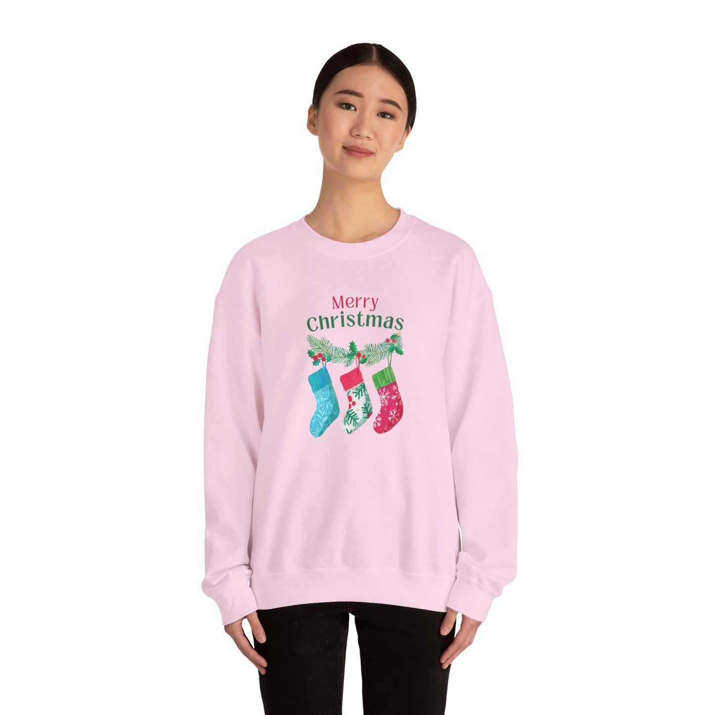 Unisex Heavy Blend Crewneck Sweatshirt Merry Christmas with Present Socks 🎄🎁✨