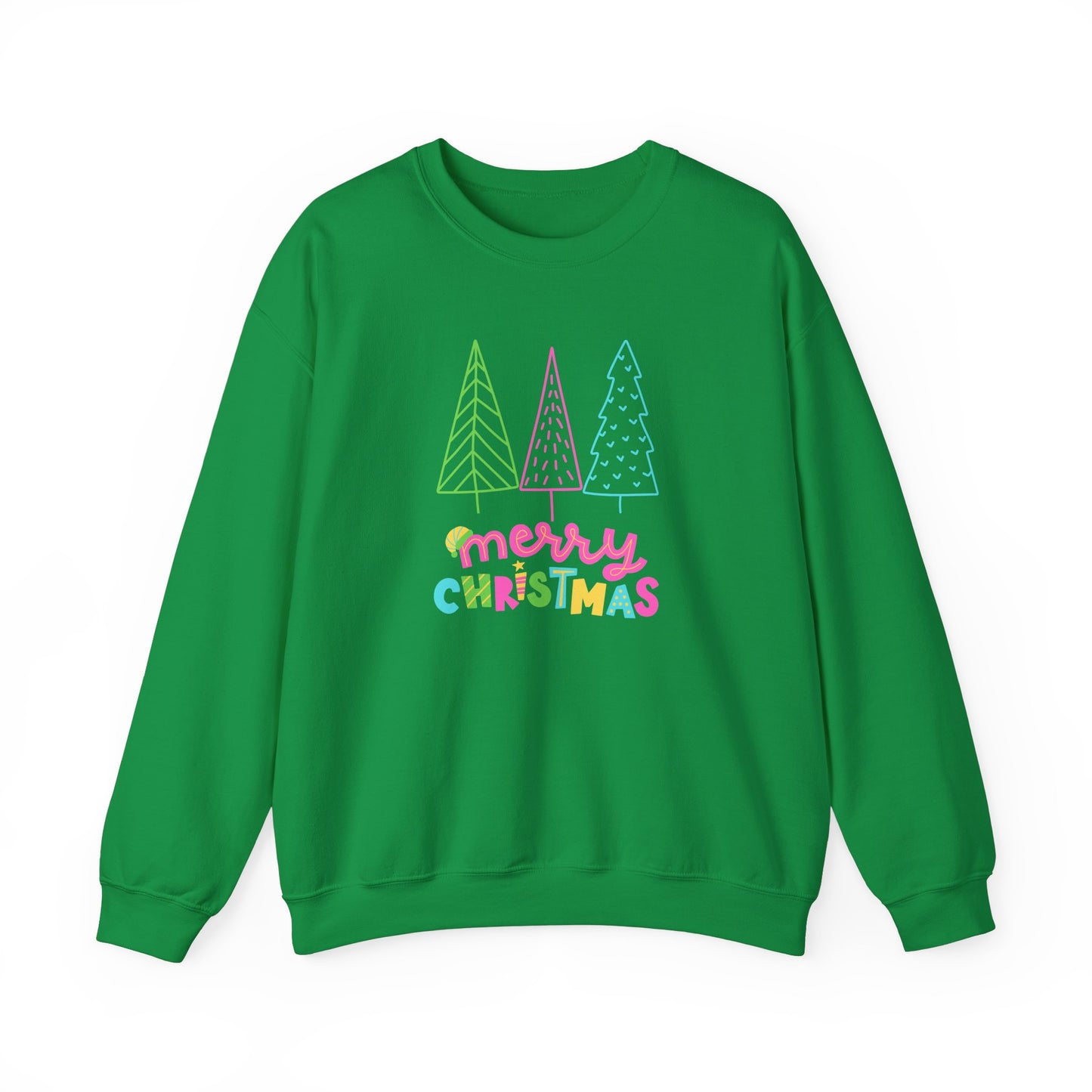 Unisex Heavy Blend Crewneck Sweatshirt Neon Christmas Trees 🎄✨🌈