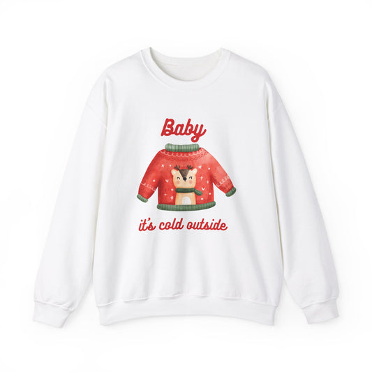 Unisex Heavy Blend Crewneck Sweatshirt Baby It's Cold Outside Reindeer 🎄❄️❤️