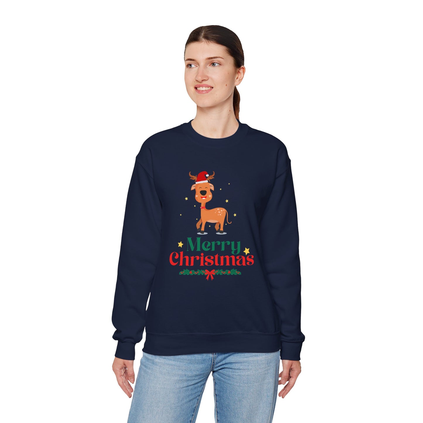 Merry Christmas Reindeer 🎄🦌✨ Unisex Heavy Blend Crewneck Sweatshirt