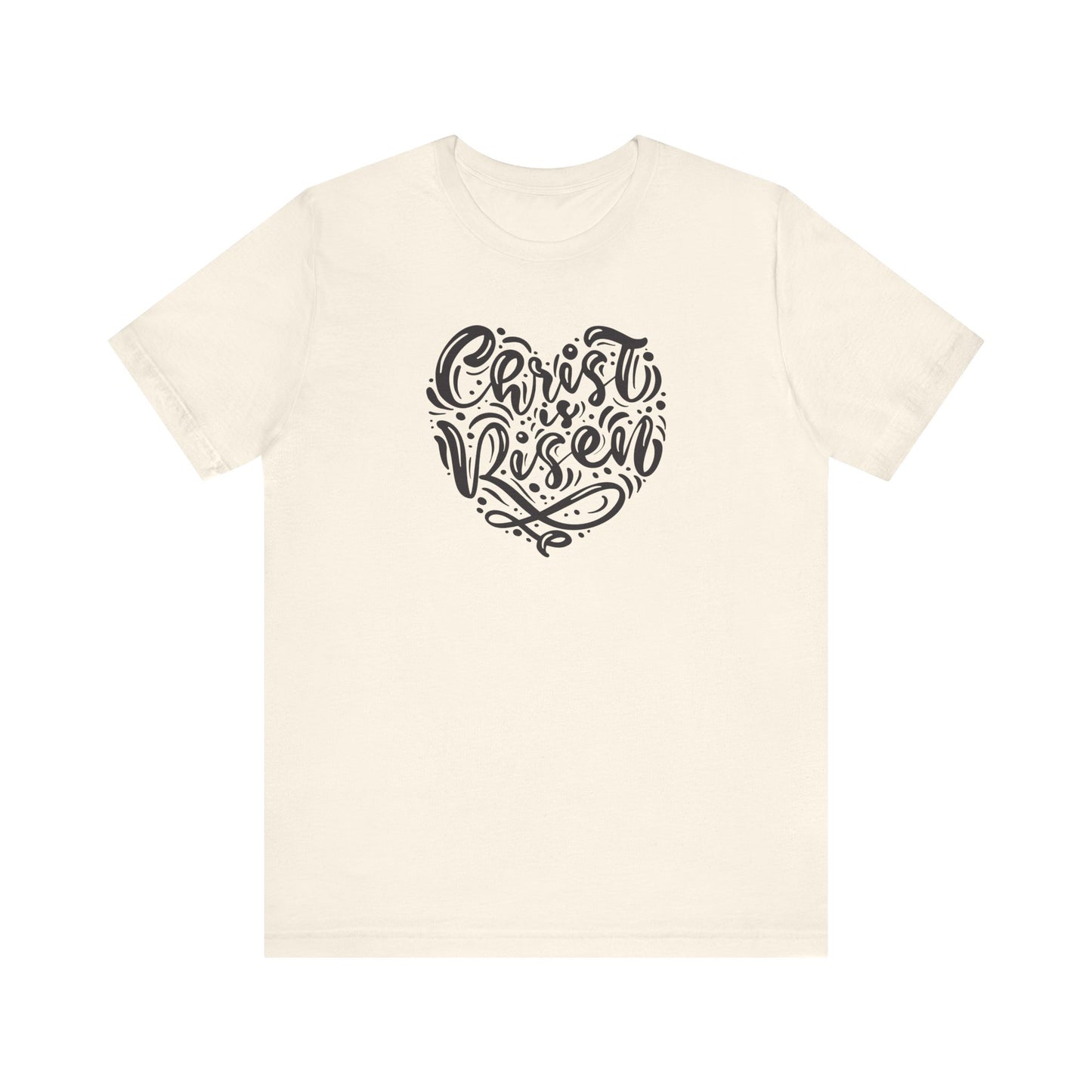 Unisex Jersey Short Sleeve Tee Easter 'Christ is Risen' Heart Shaped Black Print