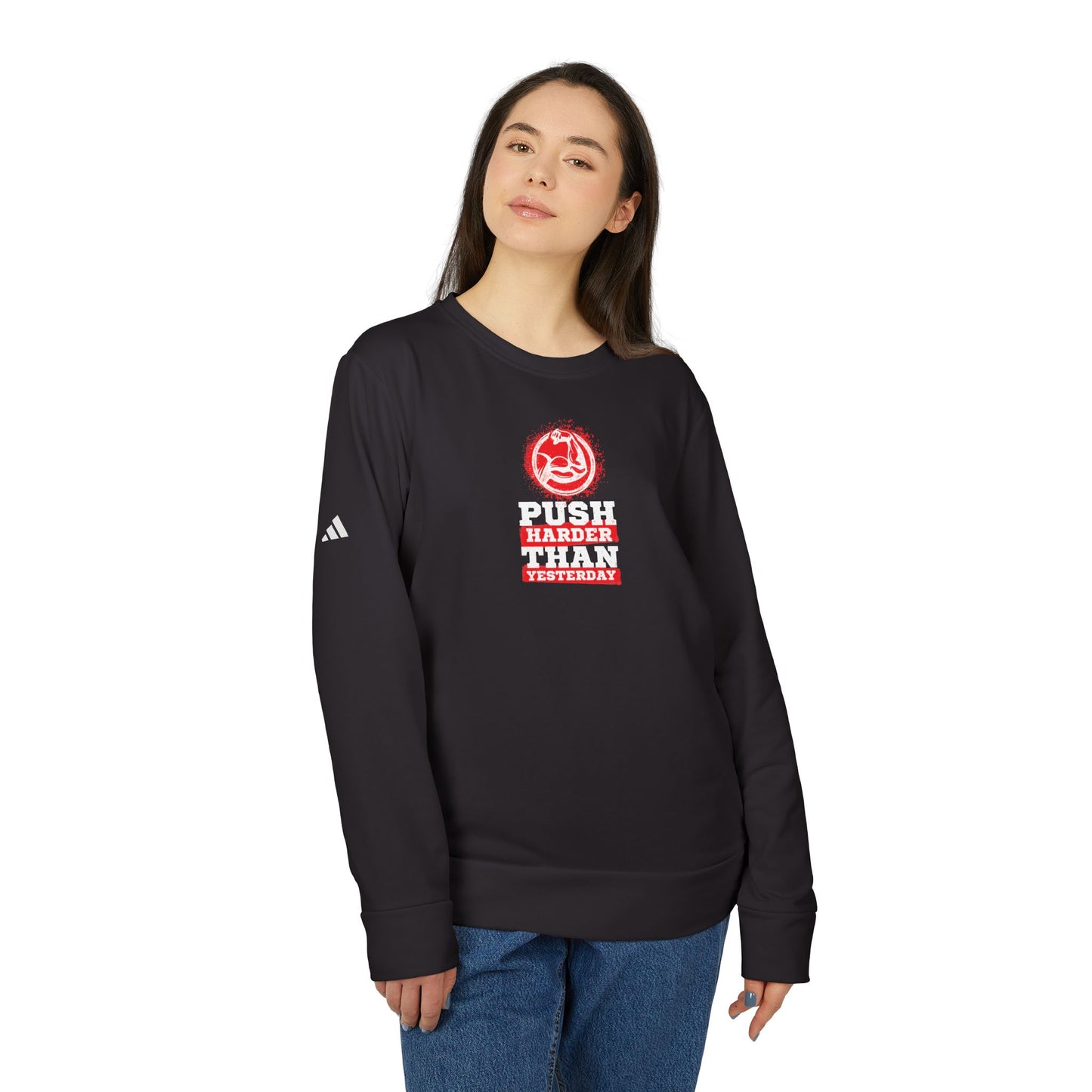 Push Harder Than Yesterday Adidas Unisex Cozy Fleece Sweatshirt