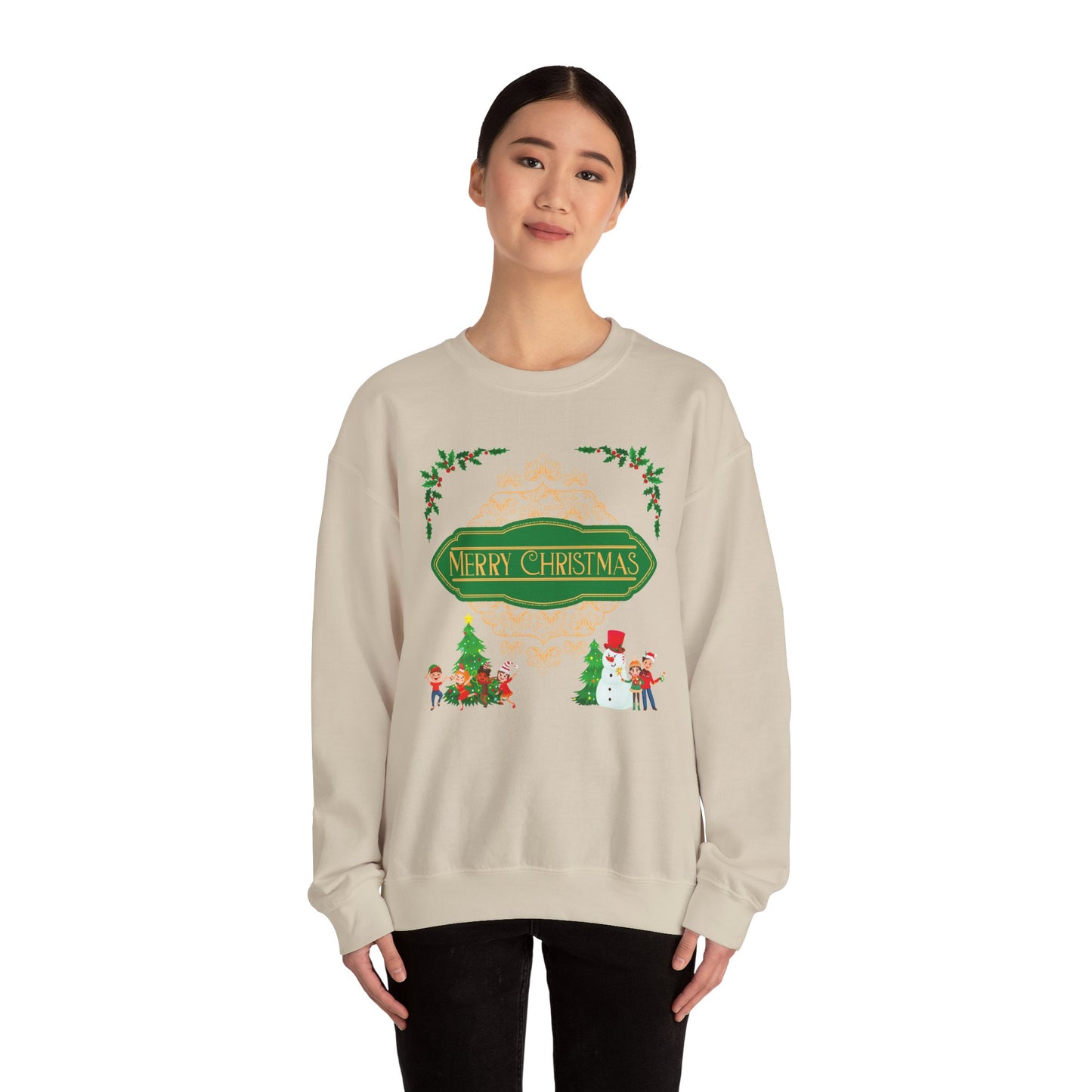 Unisex Heavy Blend Crewneck Sweatshirt Elegant Merry Christmas 🎄☃️✨