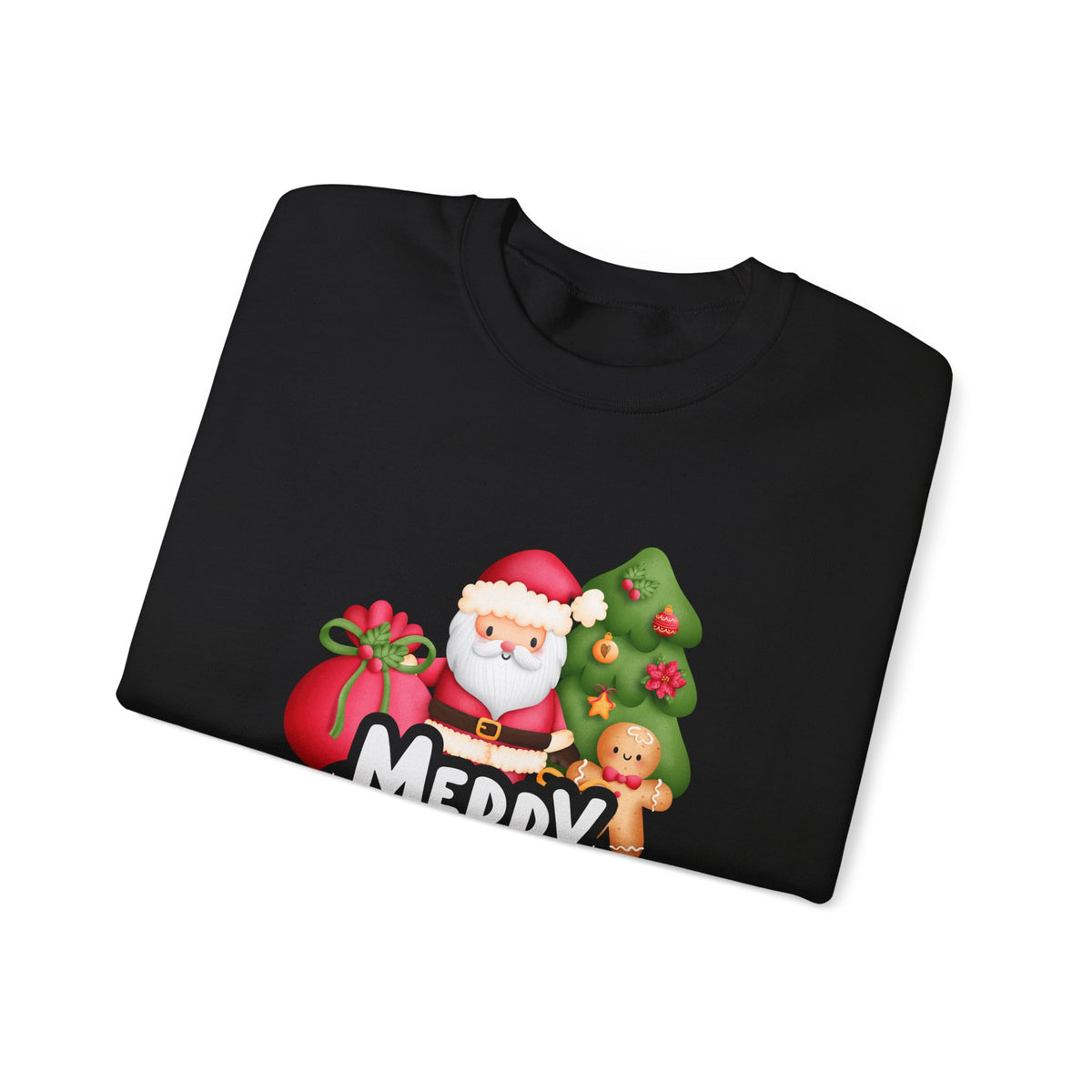 Unisex Heavy Blend Crewneck Sweatshirt  Merry Christmas with Santa & Gingerbread Man 🎅🍪✨