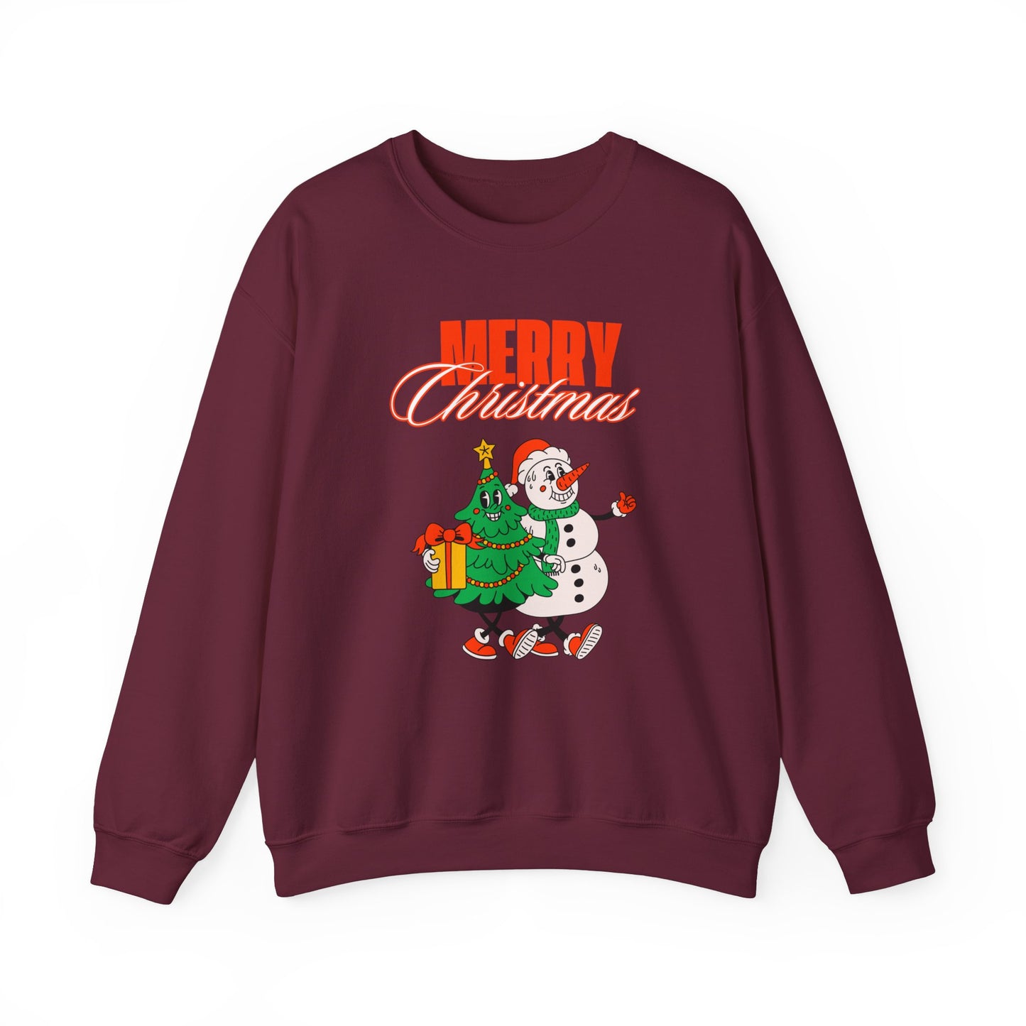 Unisex Heavy Blend Crewneck Sweatshirt Merry Christmas with Snowman & Tree 🎄☃️✨