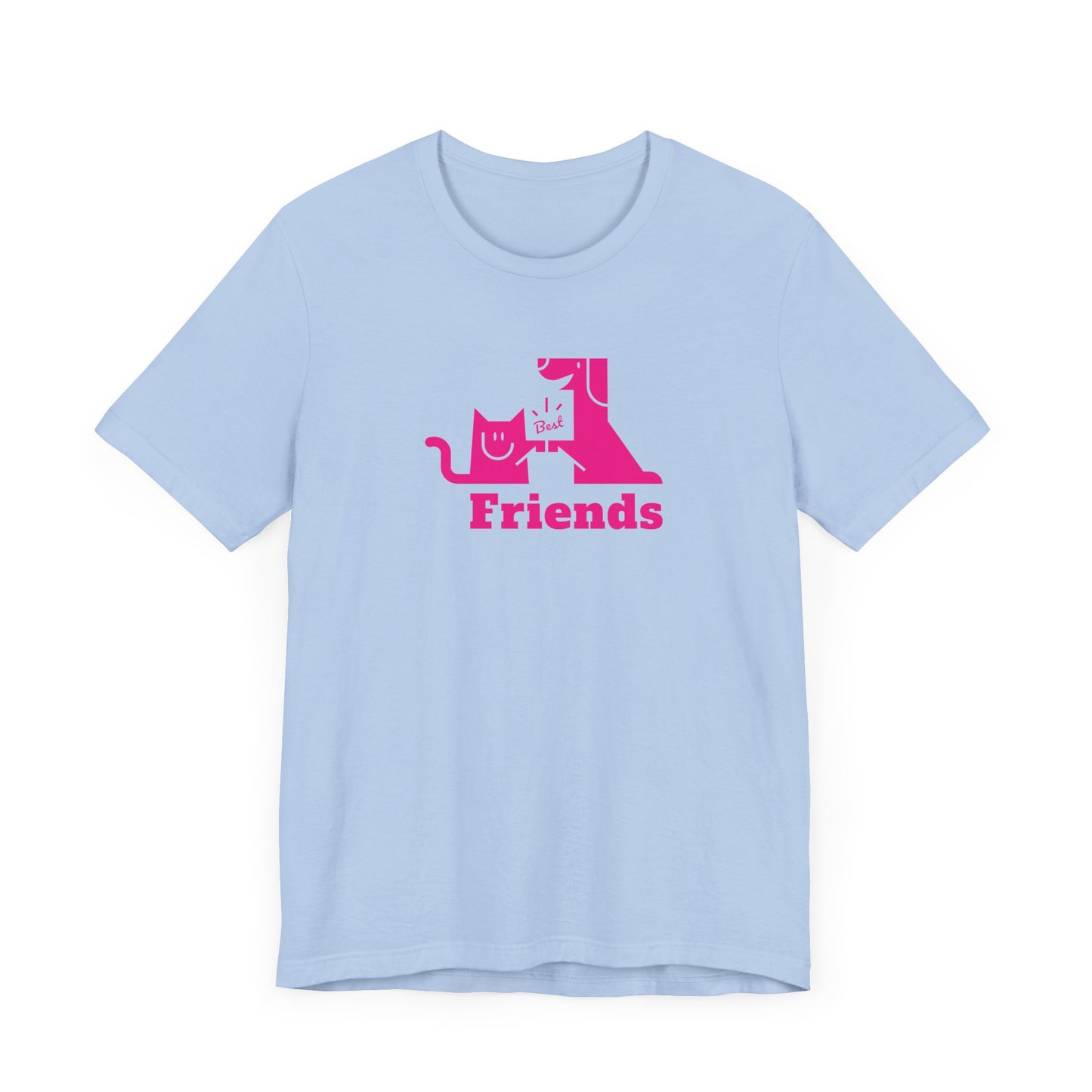 Cat & Dog Hi-5 Each Other Best Friends Pink Print Unisex Jersey Short Sleeve Tee