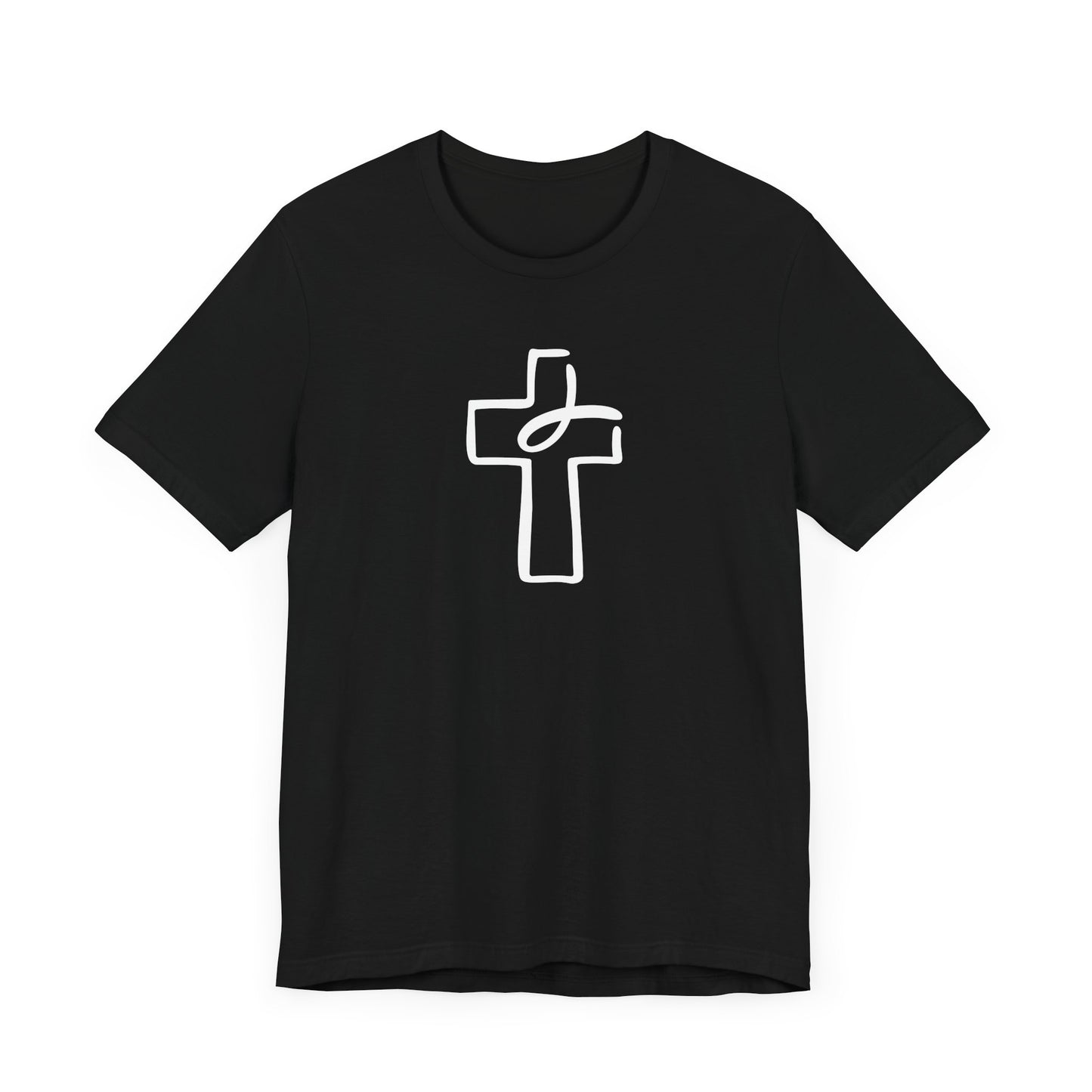 Crucifix Ichthys "Jesus Fish" White Print Unisex Jersey Short Sleeve Tee
