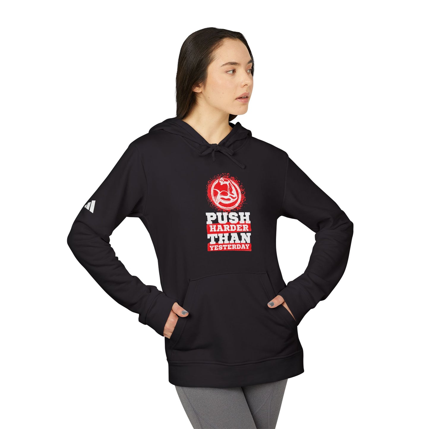 Push Harder Than Yesterday Adidas Unisex Cozy Fleece Hoodie