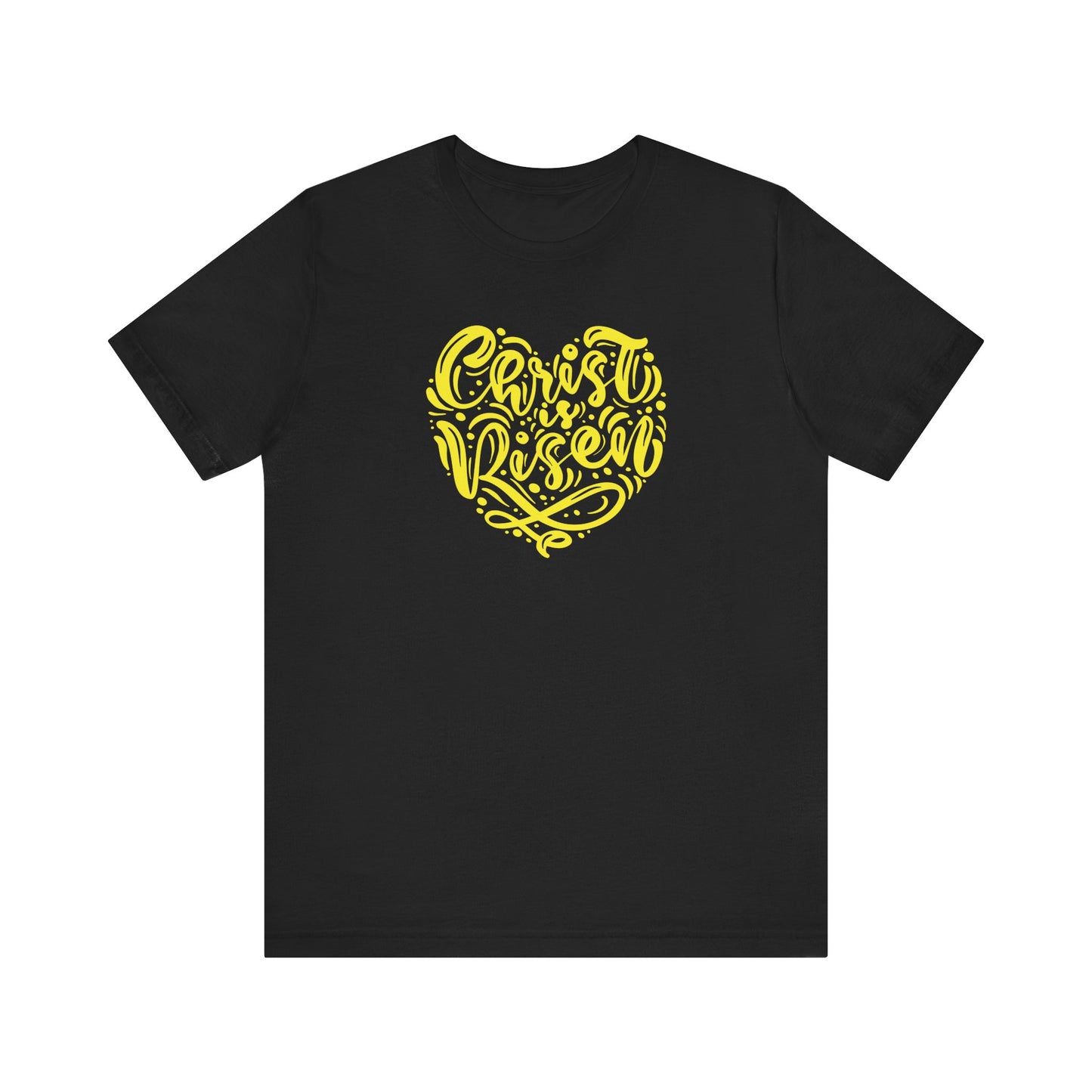 Unisex Jersey Short Sleeve Tee Easter 'Christ is Risen' Heart Shaped Yellow Print