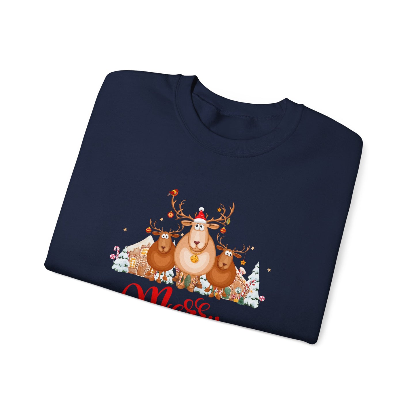 Unisex Heavy Blend Crewneck Sweatshirt Merry Christmas with Reindeer 🎄🦌✨