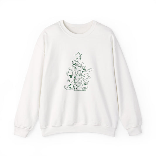 Cat Christmas Tree Design 🎄🐾✨ Unisex Heavy Blend Crewneck Sweatshirt