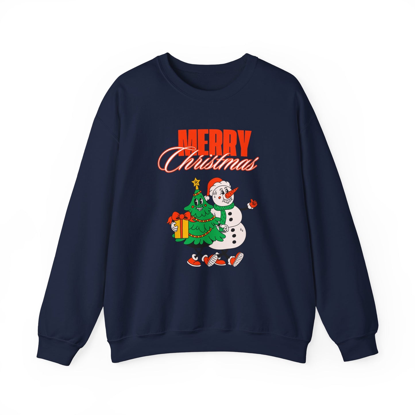 Unisex Heavy Blend Crewneck Sweatshirt Merry Christmas with Snowman & Tree 🎄☃️✨