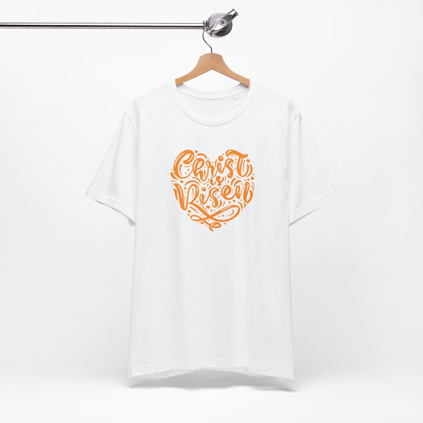 Christ is Risen Heart Shaped Orange Print Unisex Jersey Short Sleeve Tee