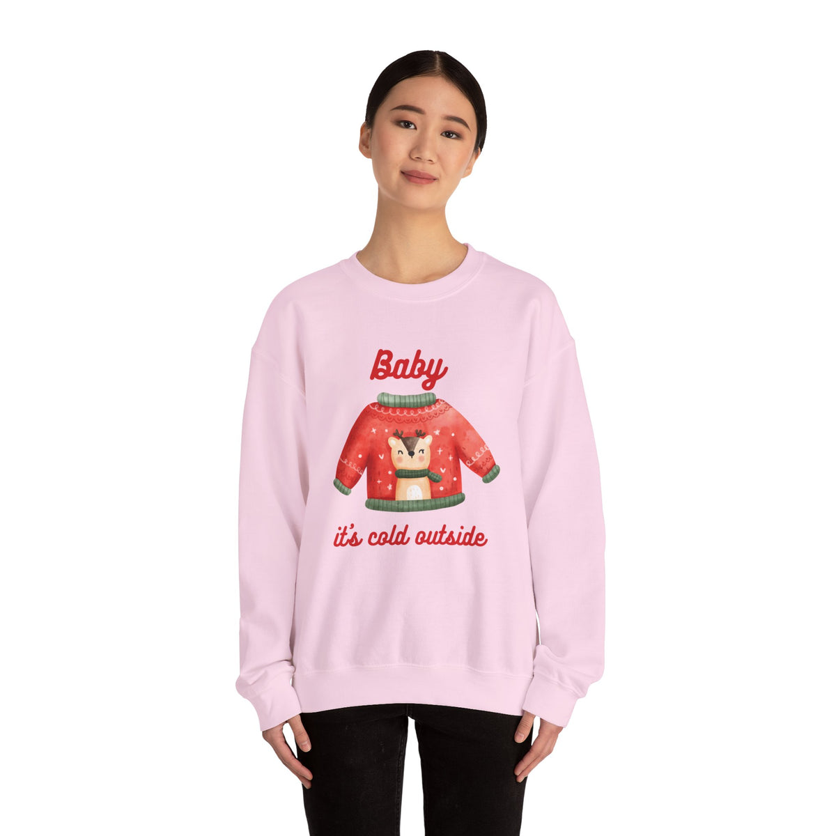 Unisex Heavy Blend Crewneck Sweatshirt Baby It's Cold Outside Reindeer 🎄❄️❤️