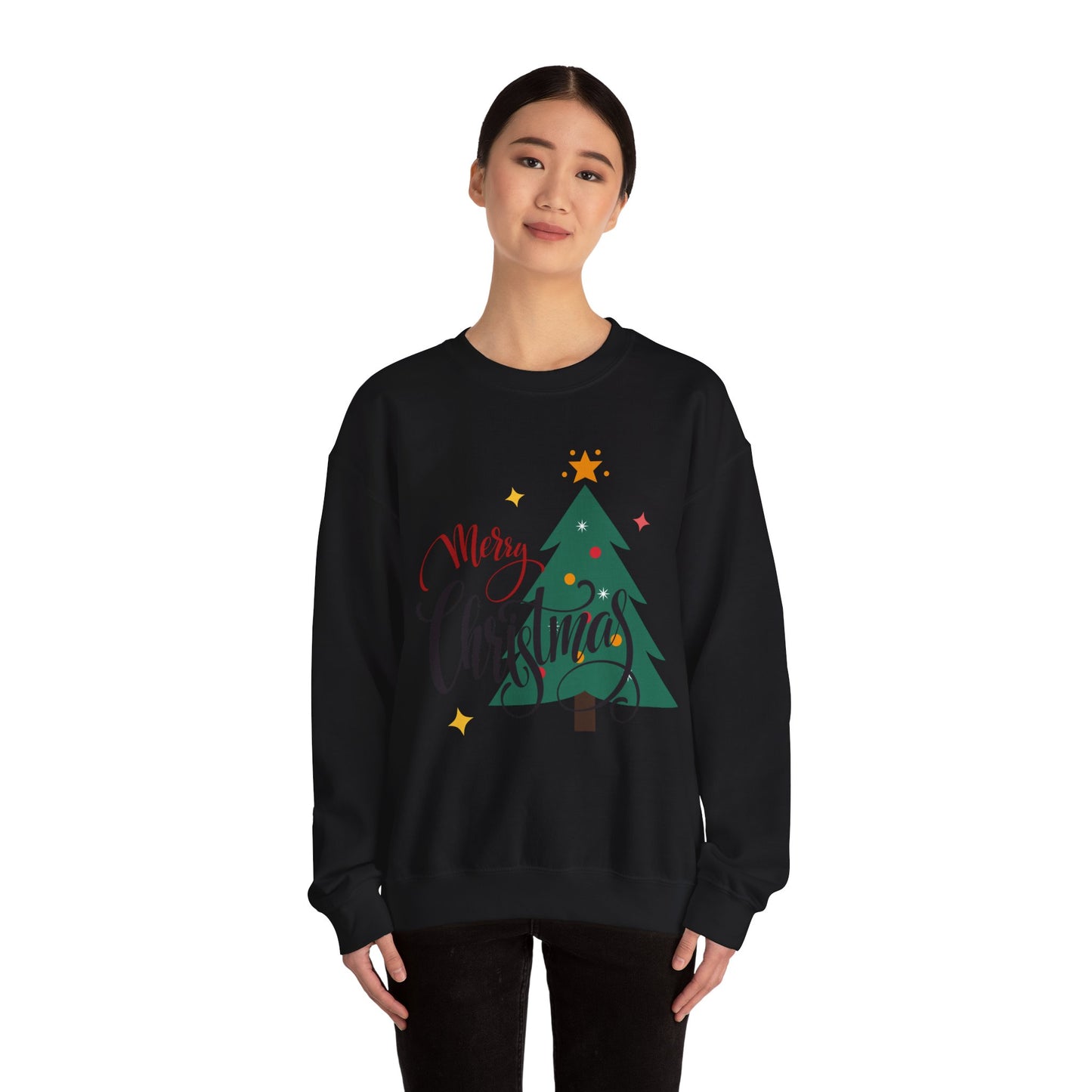 Unisex Heavy Blend Crewneck Sweatshirt Merry Christmas Tree Design 🎄✨