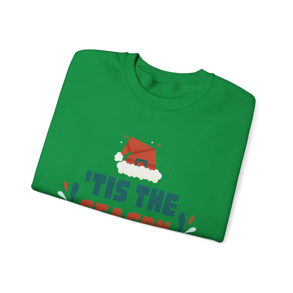 Unisex Heavy Blend Crewneck Sweatshirt 'Tis The Season To Be Jolly with Santa Hat & Lights 🎄✨