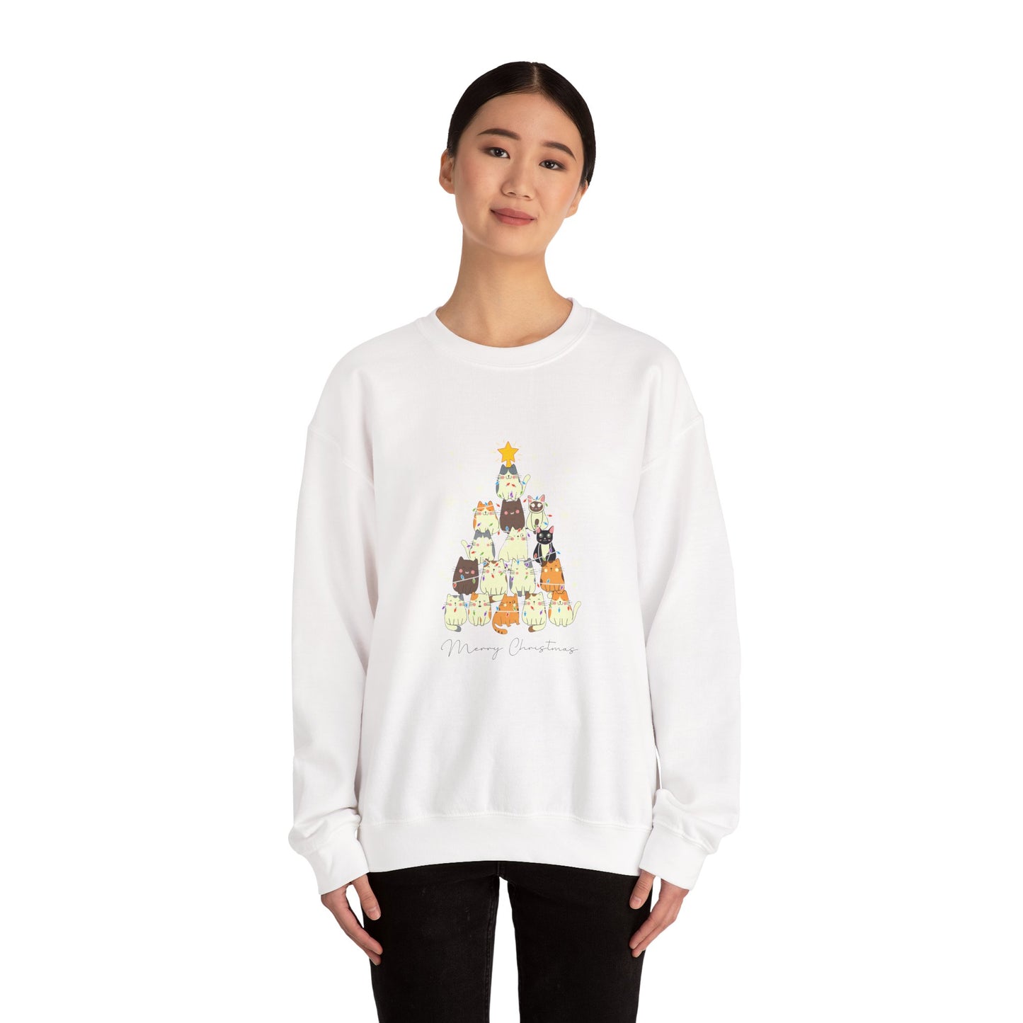 Merry Christmas Cat Tree 🎄🐾✨ Unisex Heavy Blend Crewneck Sweatshirt