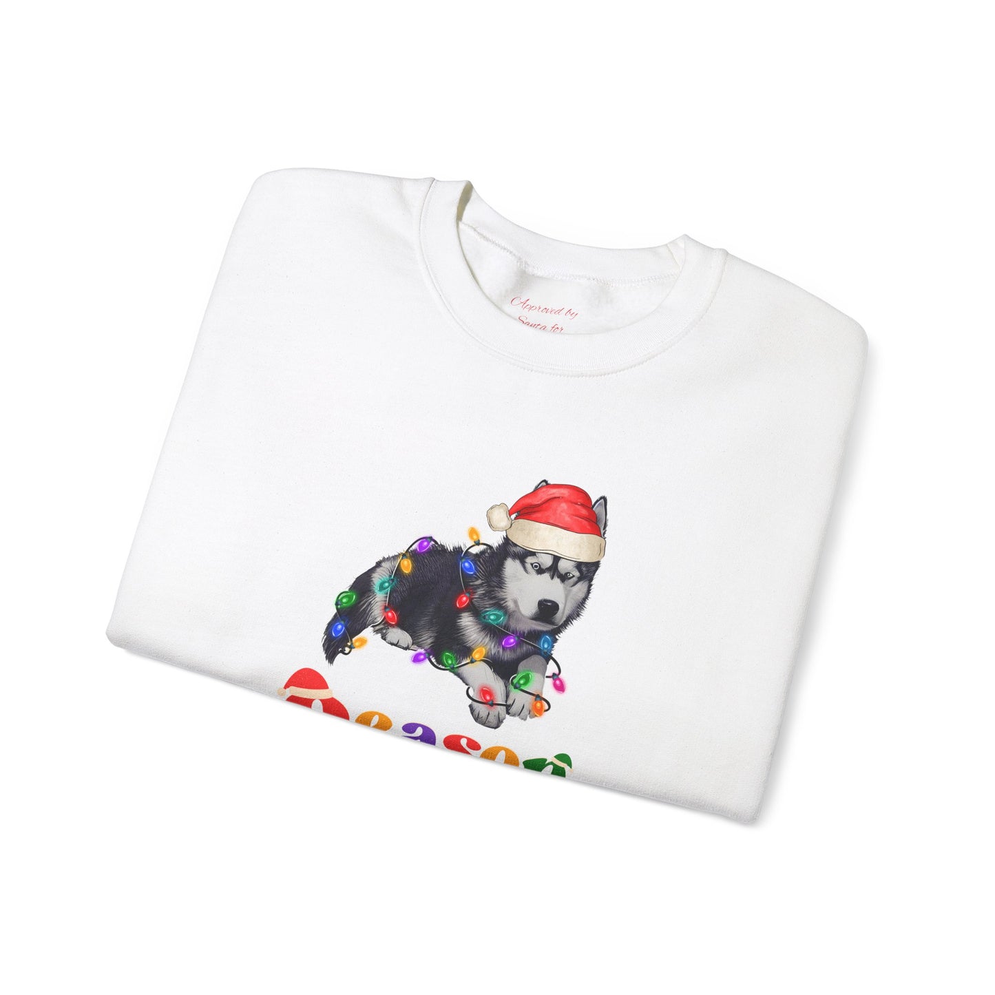 Unisex Heavy Blend Crewneck Sweatshirt Season of Joy with Husky Puppy 🎄🐾🎅