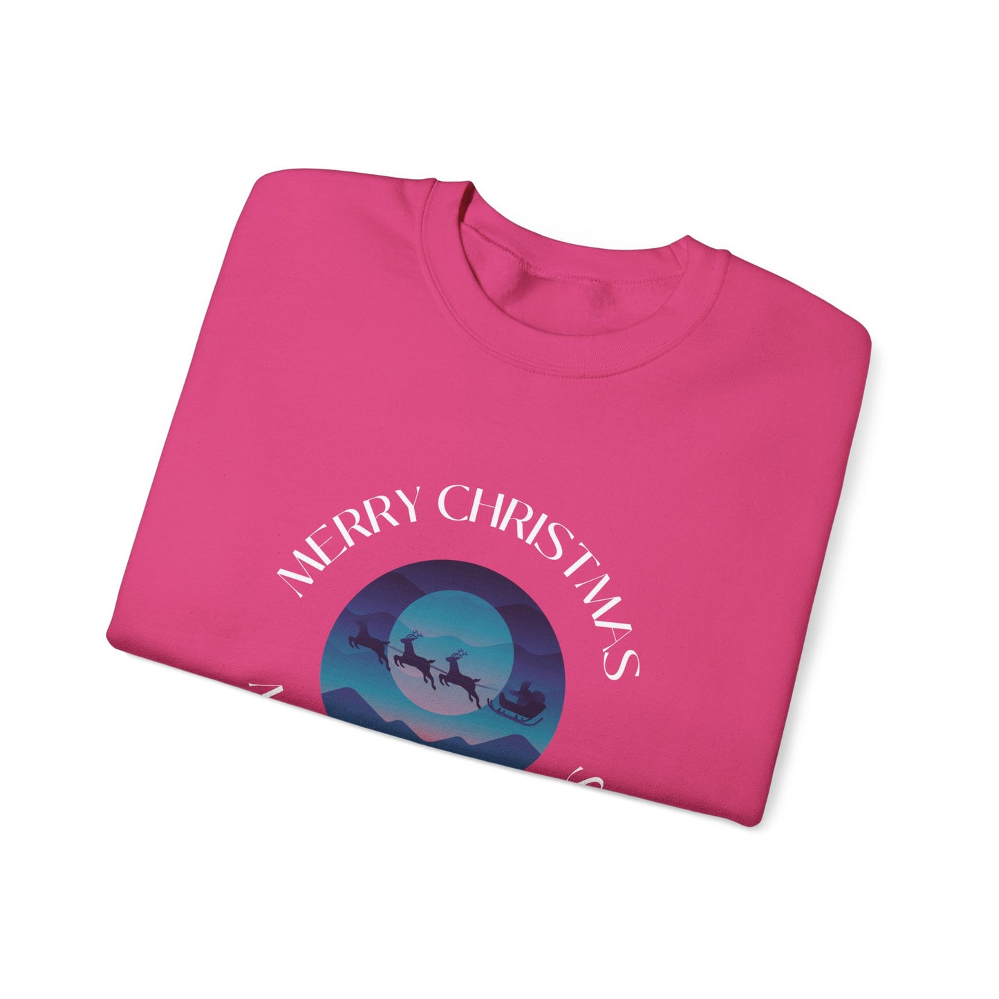 Unisex Heavy Blend Crewneck Sweatshirt Merry Christmas with Santa's Sleigh 🎅🌌