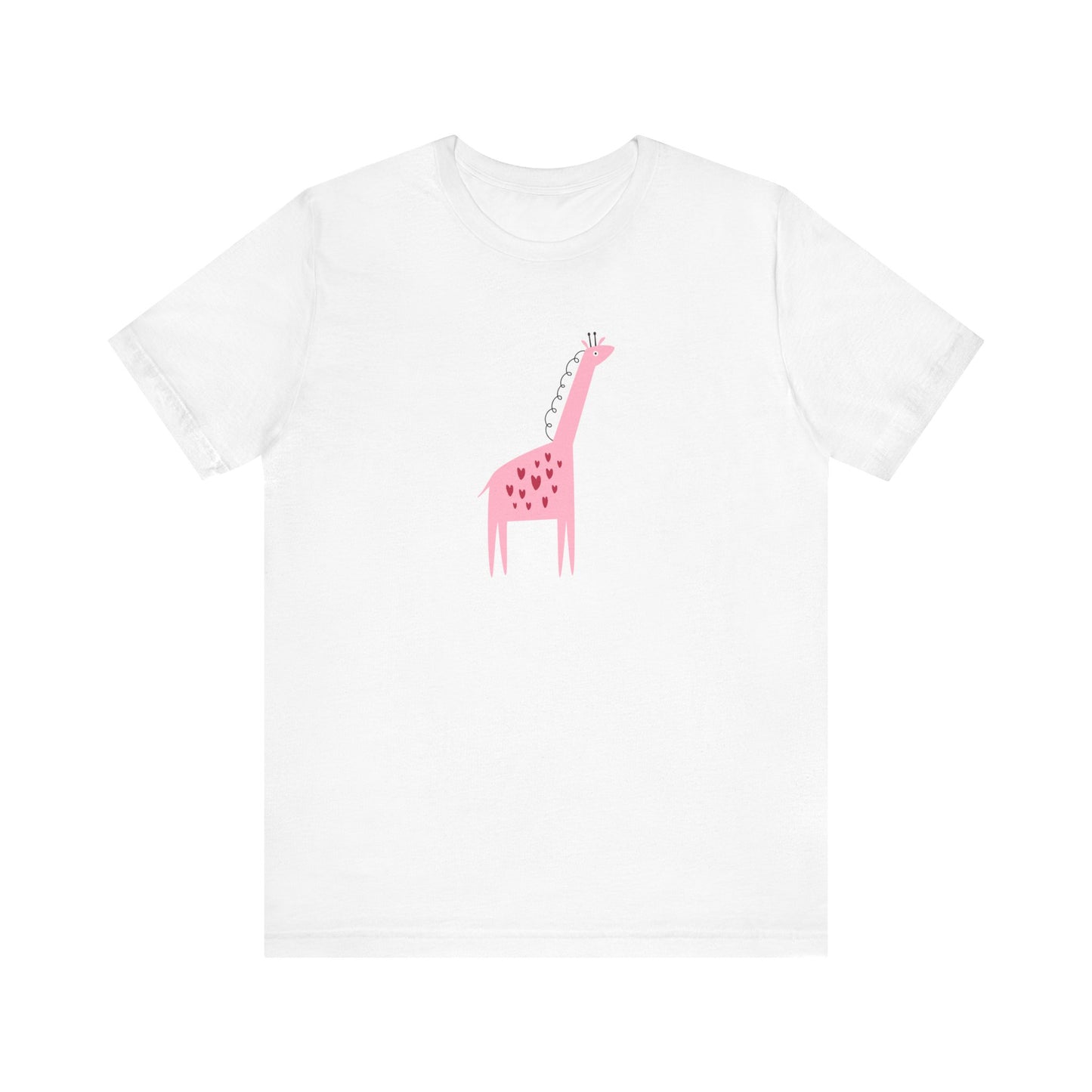 Unisex Jersey Short Sleeve Tee "Heartfelt Giraffe Charm" Adorable Pink Giraffe with Hearts