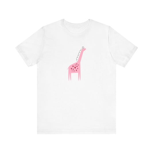 Unisex Jersey Short Sleeve Tee "Heartfelt Giraffe Charm" Adorable Pink Giraffe with Hearts