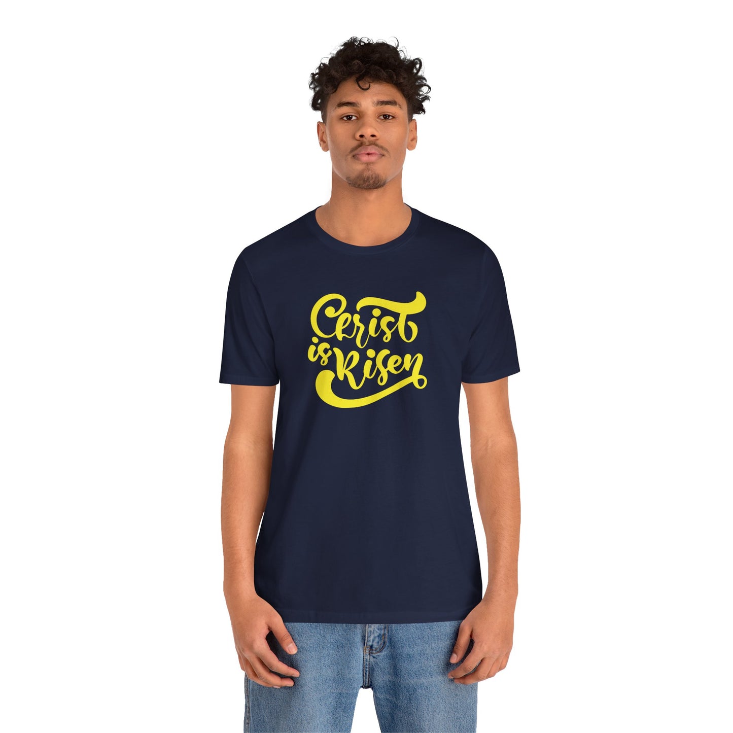 Christ is Risen Yellow Print Unisex Jersey Short Sleeve Tee