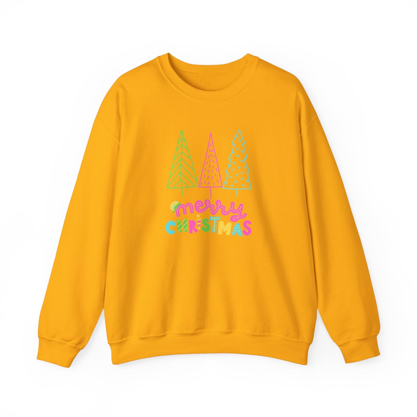 Unisex Heavy Blend Crewneck Sweatshirt Neon Christmas Trees 🎄✨🌈