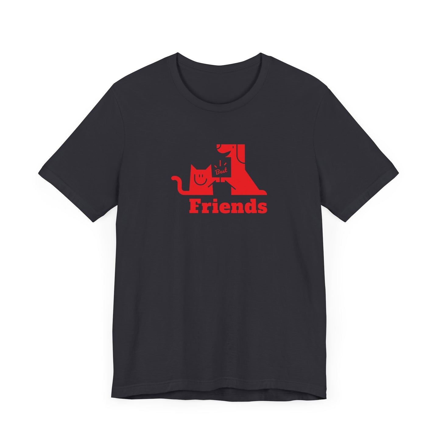 Cat & Dog Hi-5 Each Other Best Friends Red Print Unisex Jersey Short Sleeve Tee