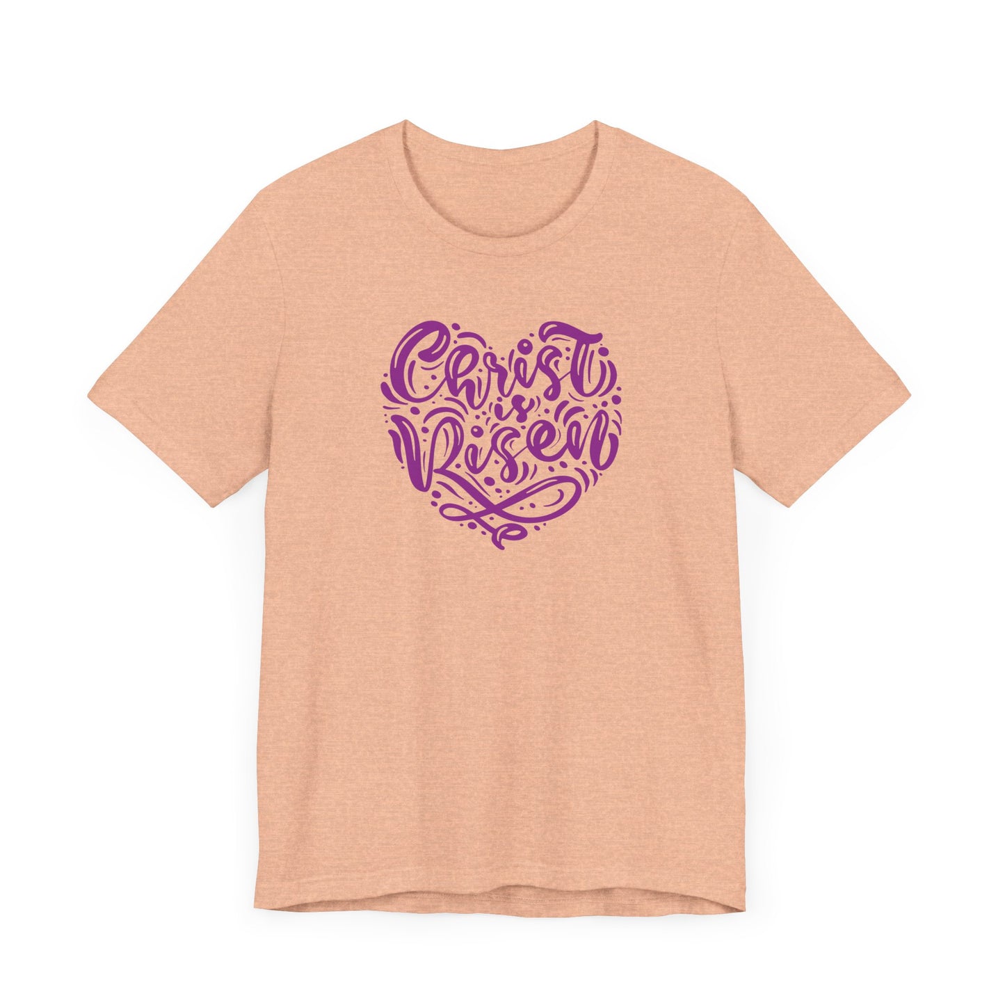 Unisex Jersey Short Sleeve Tee Easter 'Christ is Risen' Heart Shaped Purple Print