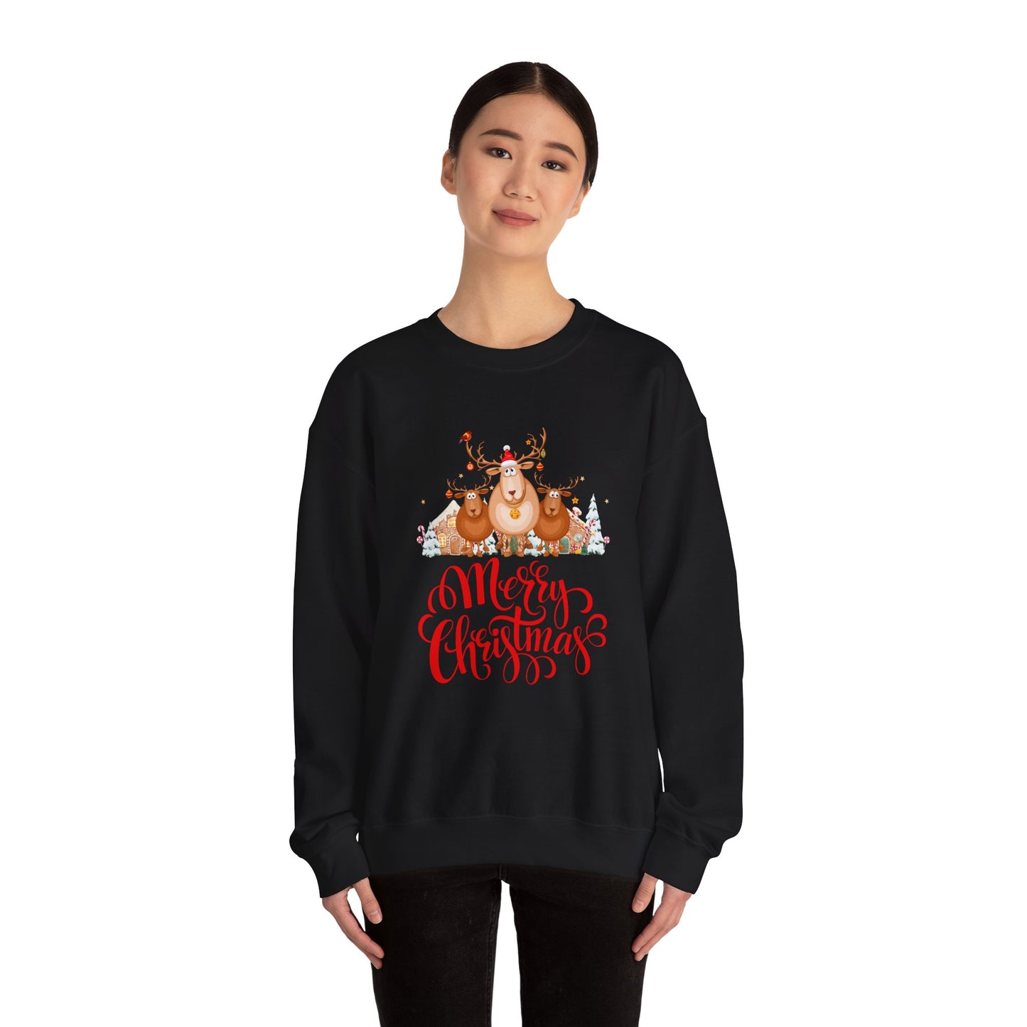 Unisex Heavy Blend Crewneck Sweatshirt Merry Christmas with Reindeer 🎄🦌✨