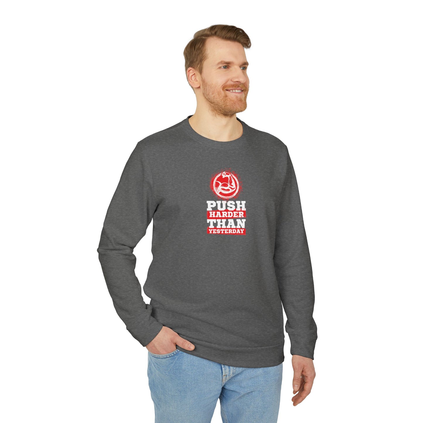 Push Harder Than Yesterday Adidas Unisex Cozy Fleece Sweatshirt