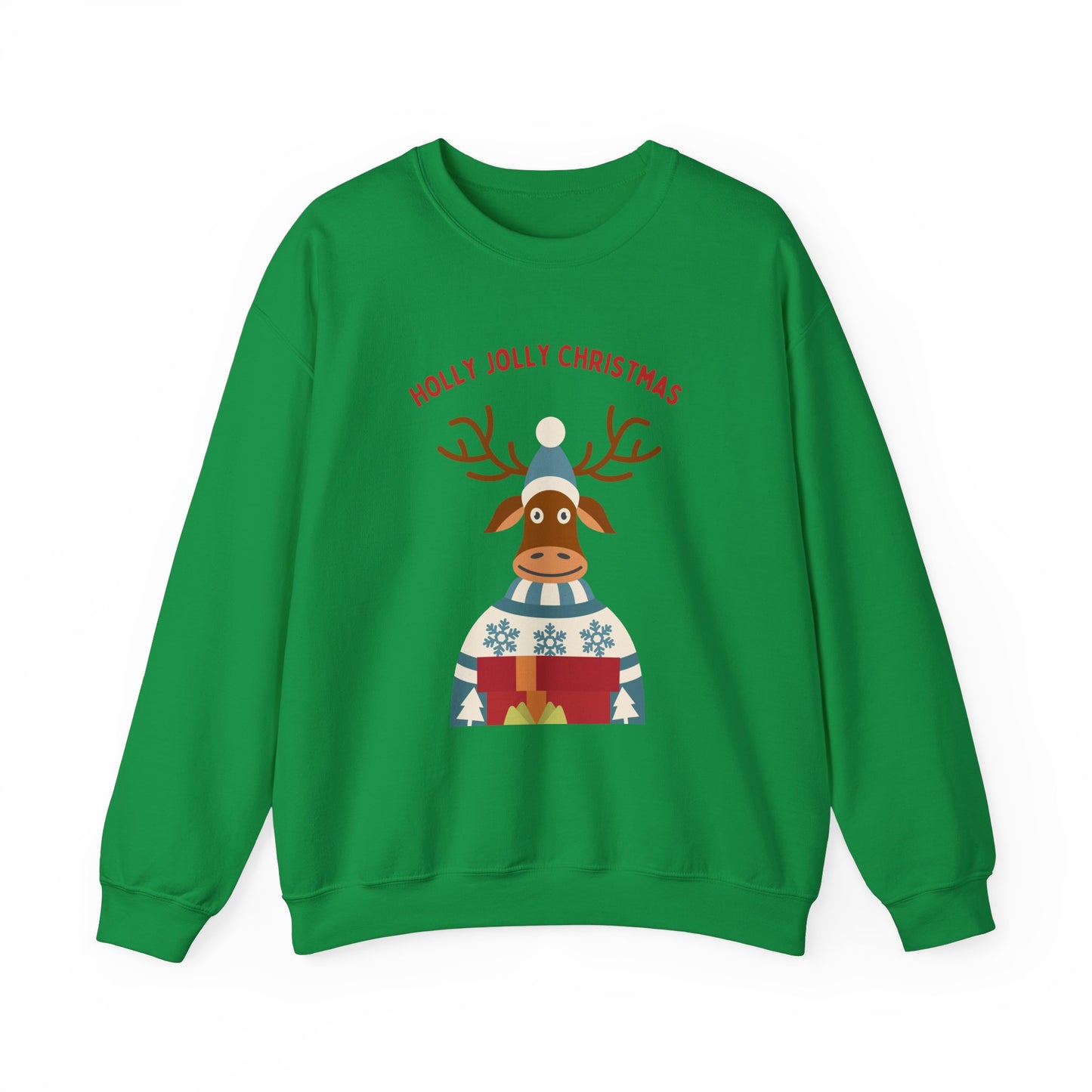 Unisex Heavy Blend Crewneck Sweatshirt Holly Jolly Christmas Reindeer 🎄🦌🎁