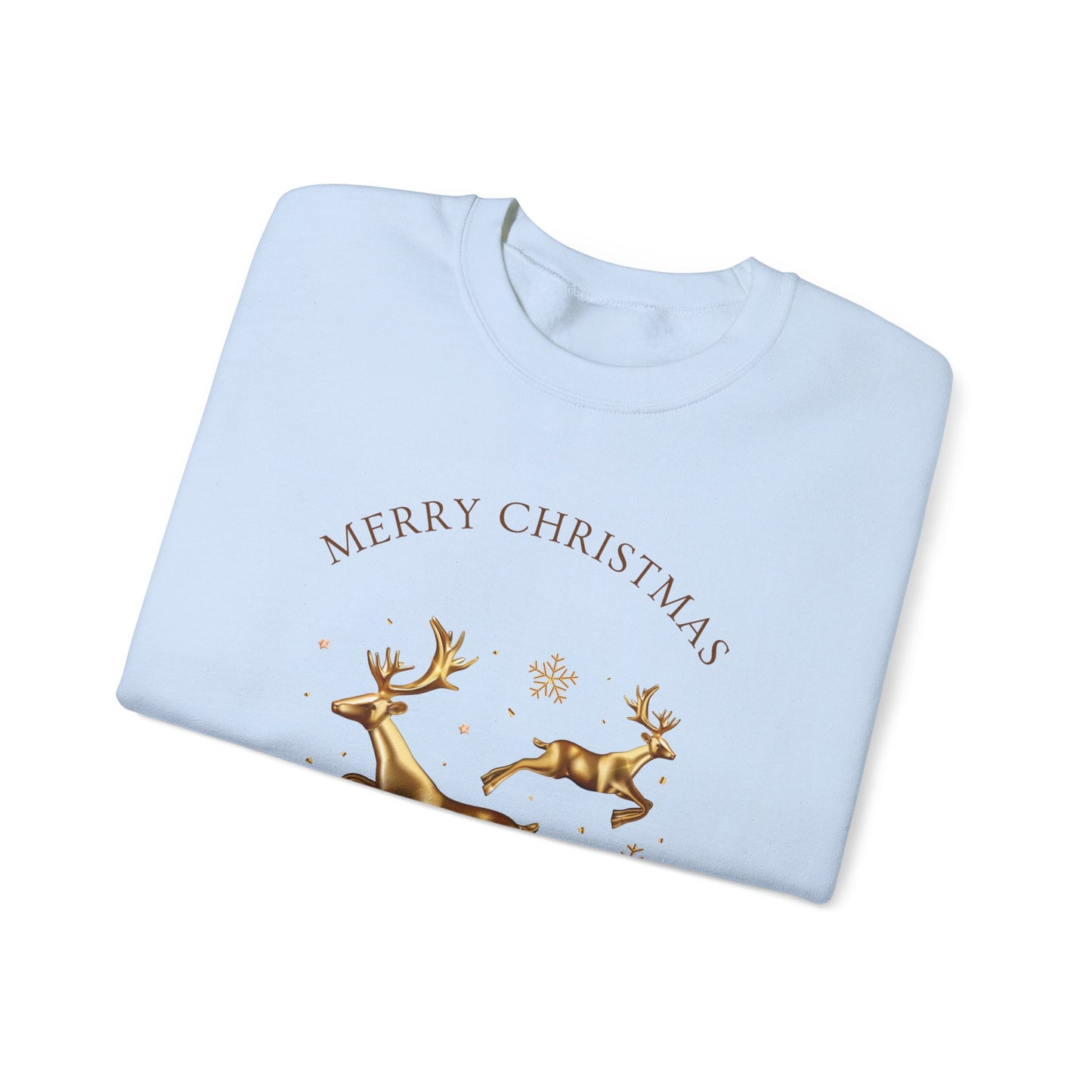 Unisex Heavy Blend Crewneck Sweatshirt Leaping Gold Reindeer 🎄✨ Merry Christmas & Happy New Year