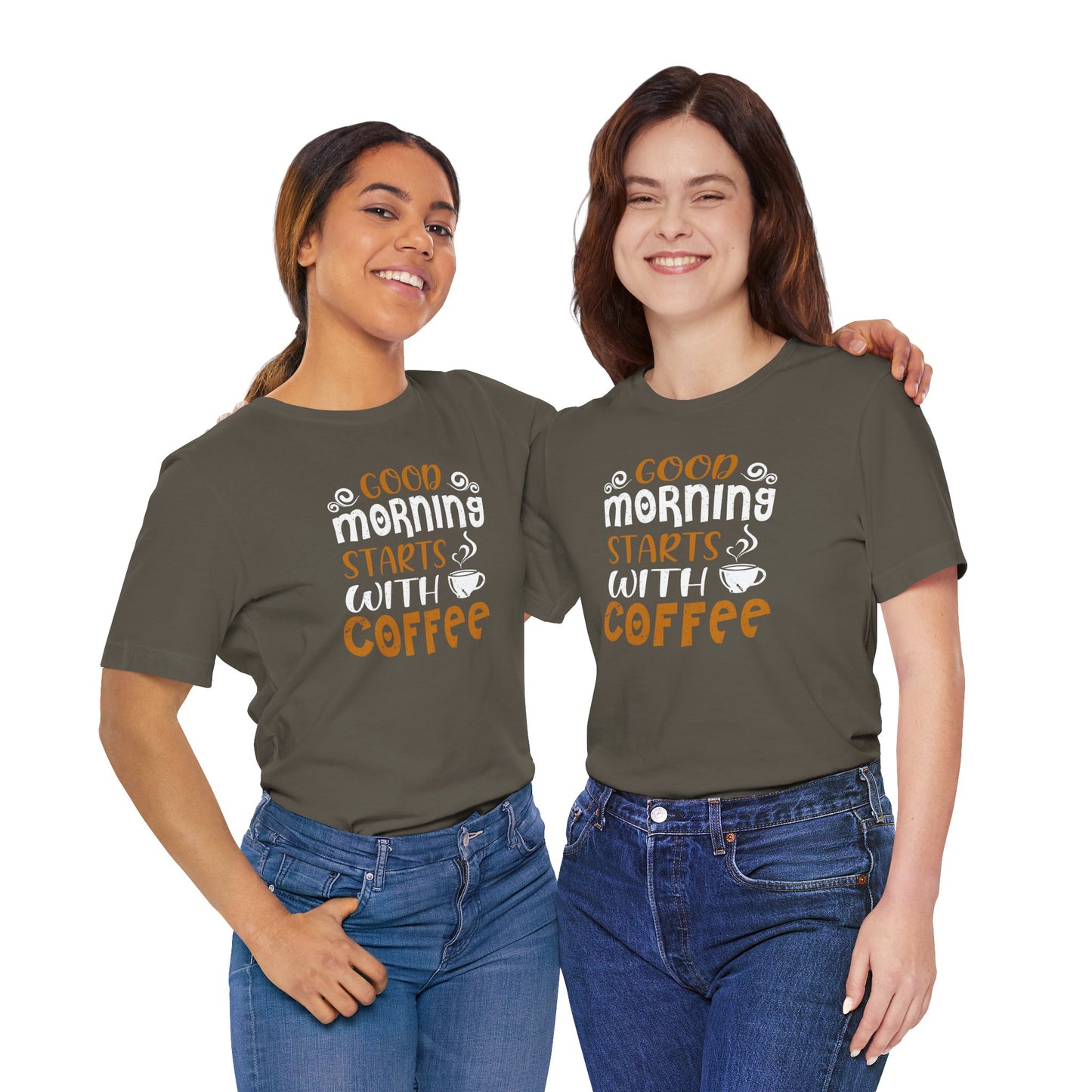 Good Morning Starts With Coffee Unisex Jersey Short Sleeve Tee