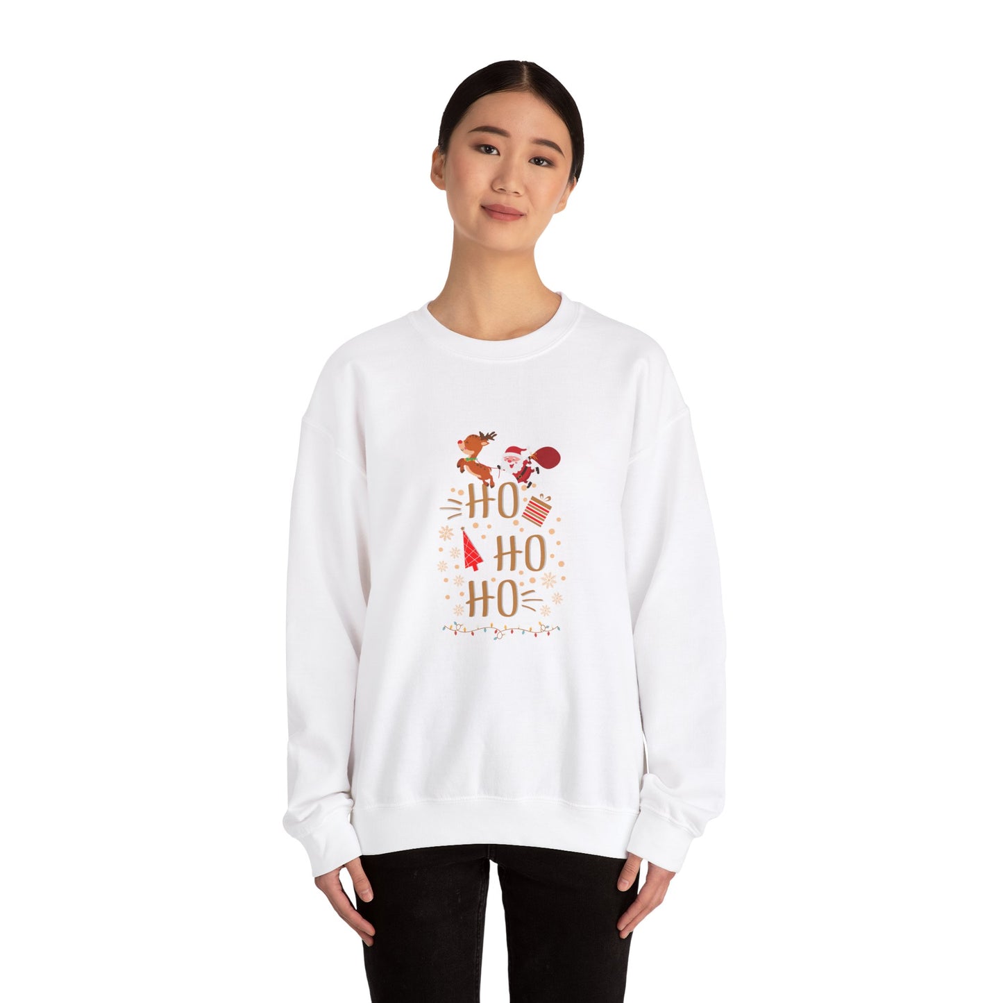 Unisex Heavy Blend Crewneck Sweatshirt Ho Ho Ho with Santa and Rudolph 🎅🦌🎁