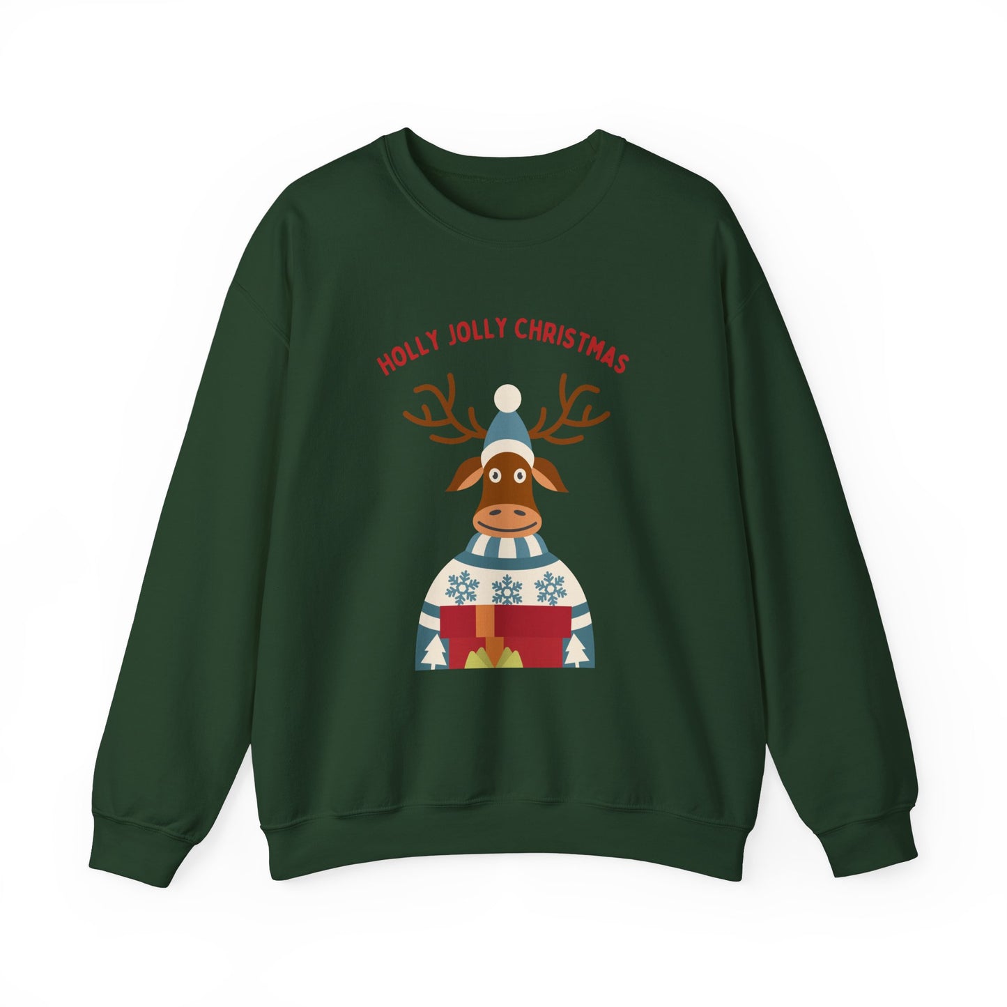 Unisex Heavy Blend Crewneck Sweatshirt Holly Jolly Christmas Reindeer 🎄🦌🎁