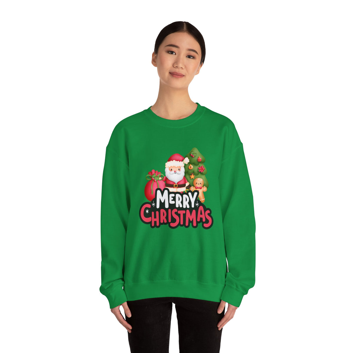 Unisex Heavy Blend Crewneck Sweatshirt  Merry Christmas with Santa & Gingerbread Man 🎅🍪✨