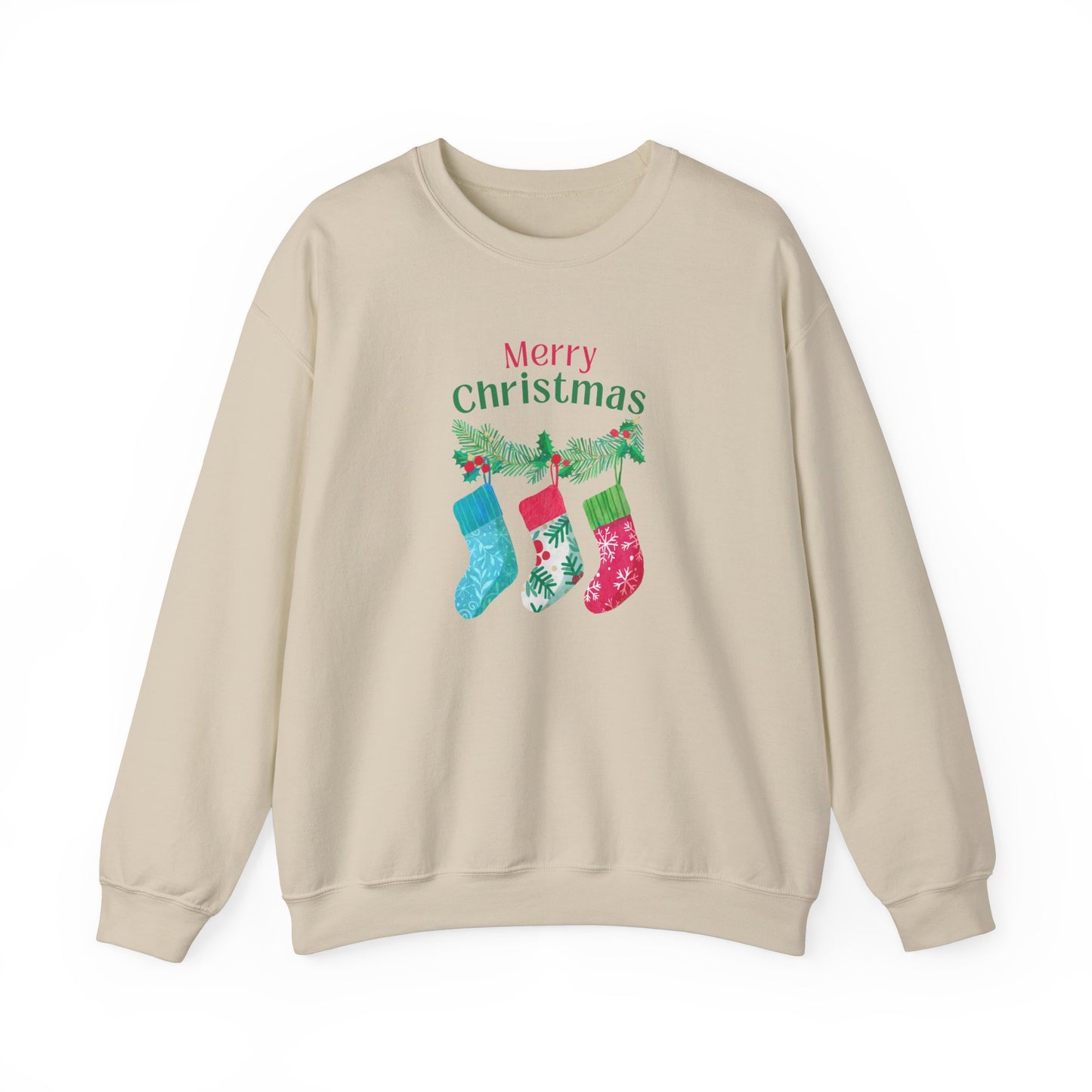 Unisex Heavy Blend Crewneck Sweatshirt Merry Christmas with Present Socks 🎄🎁✨