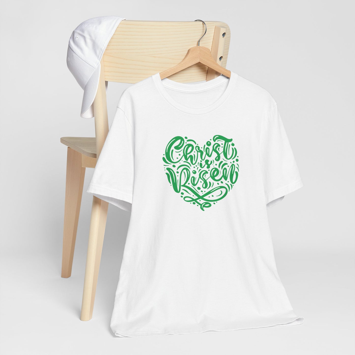 Christ is Risen Heart Shaped Green Print Unisex Jersey Short Sleeve Tee