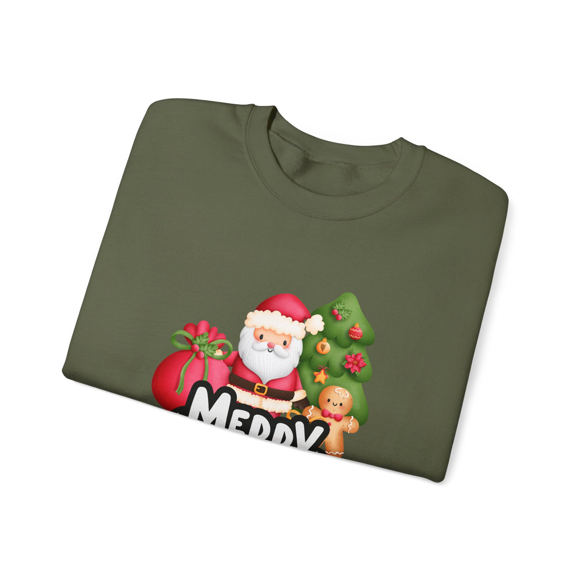 Unisex Heavy Blend Crewneck Sweatshirt  Merry Christmas with Santa & Gingerbread Man 🎅🍪✨