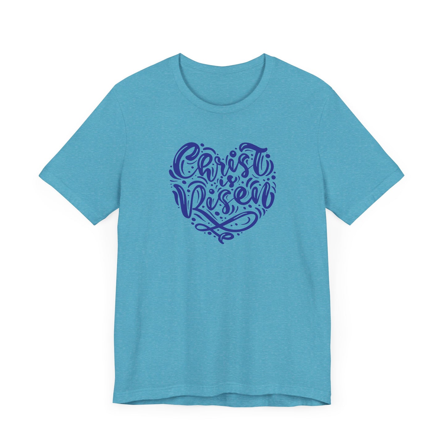 Unisex Jersey Short Sleeve Tee Easter 'Christ is Risen' Heart Shaped Navy Print