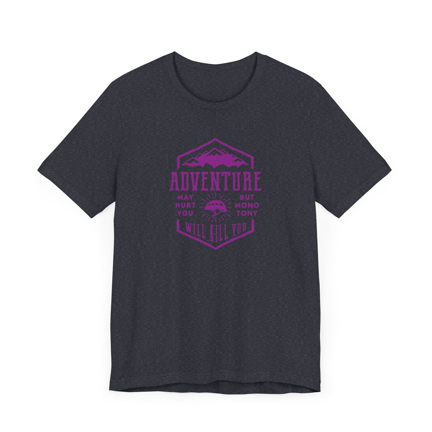 Unisex Jersey Short Sleeve Tee "Adventure" Purple Print