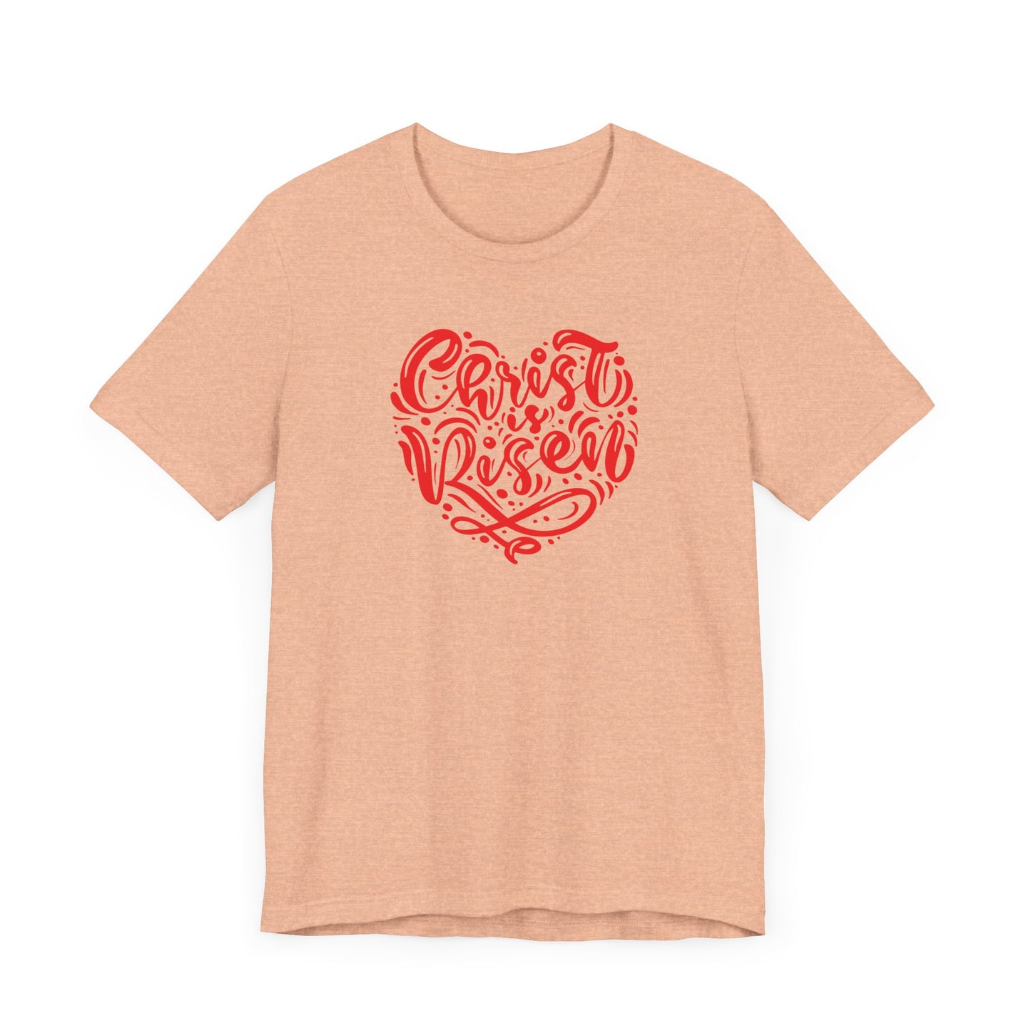 Unisex Jersey Short Sleeve Tee Easter 'Christ is Risen' Heart Shaped Red Print