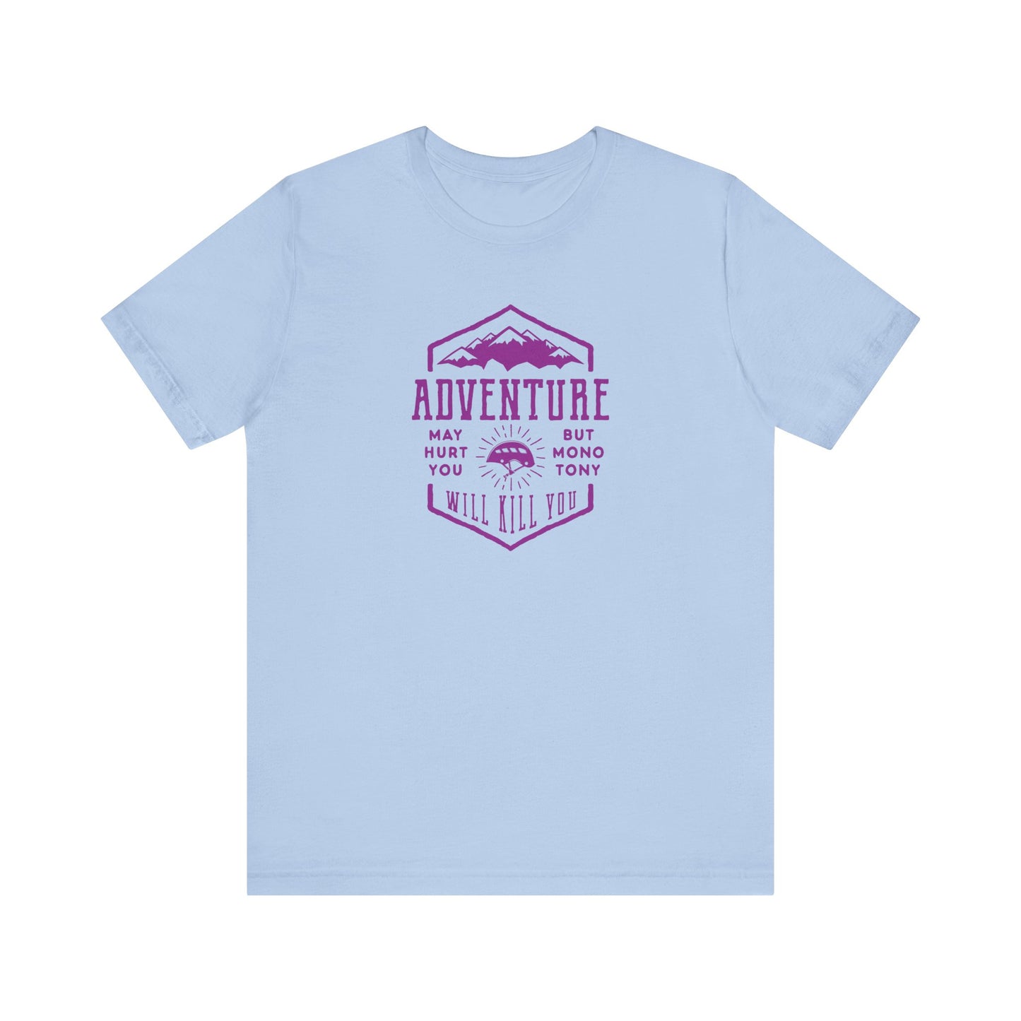 Unisex Jersey Short Sleeve Tee "Adventure" Purple Print