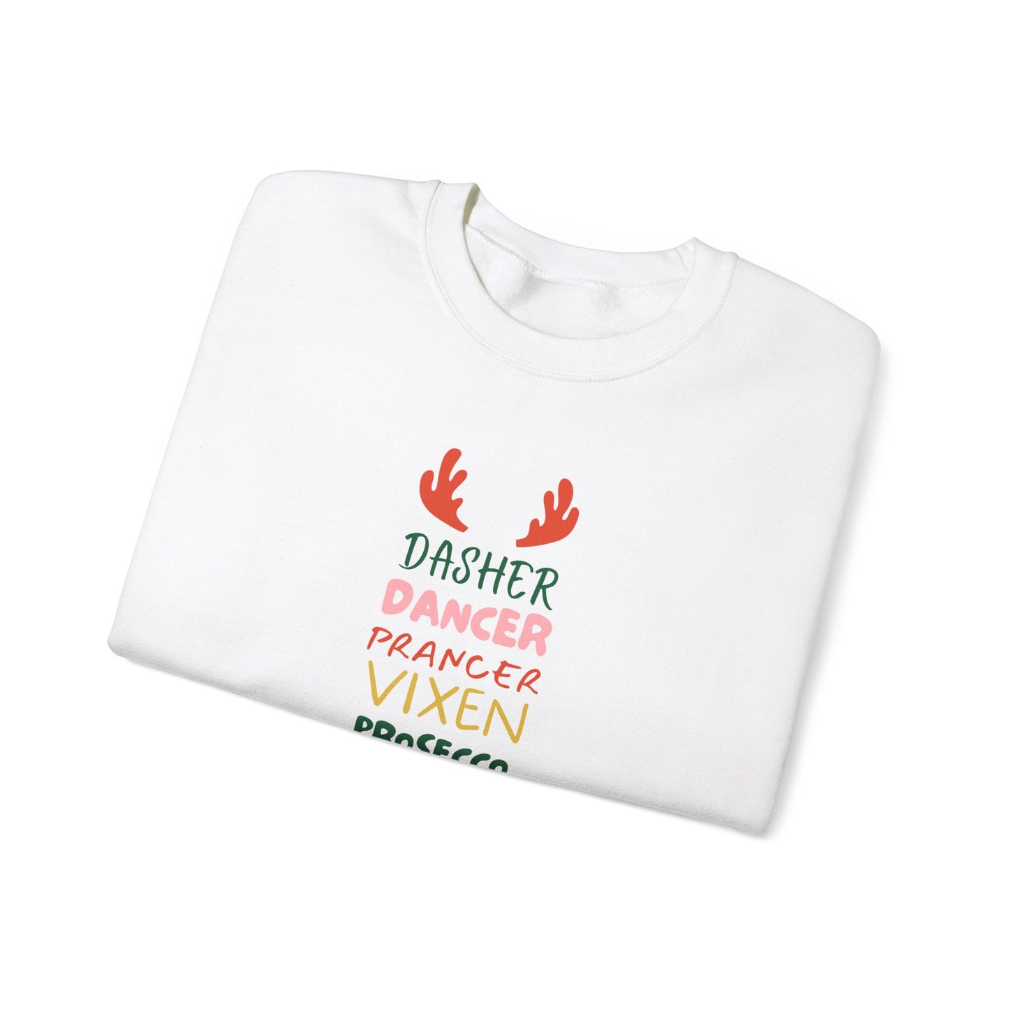 Unisex Heavy Blend Crewneck Sweatshirt Dasher Dancer Prancer Vixen Prosecco Vodka Tequila Blitzen 🍹🦌✨