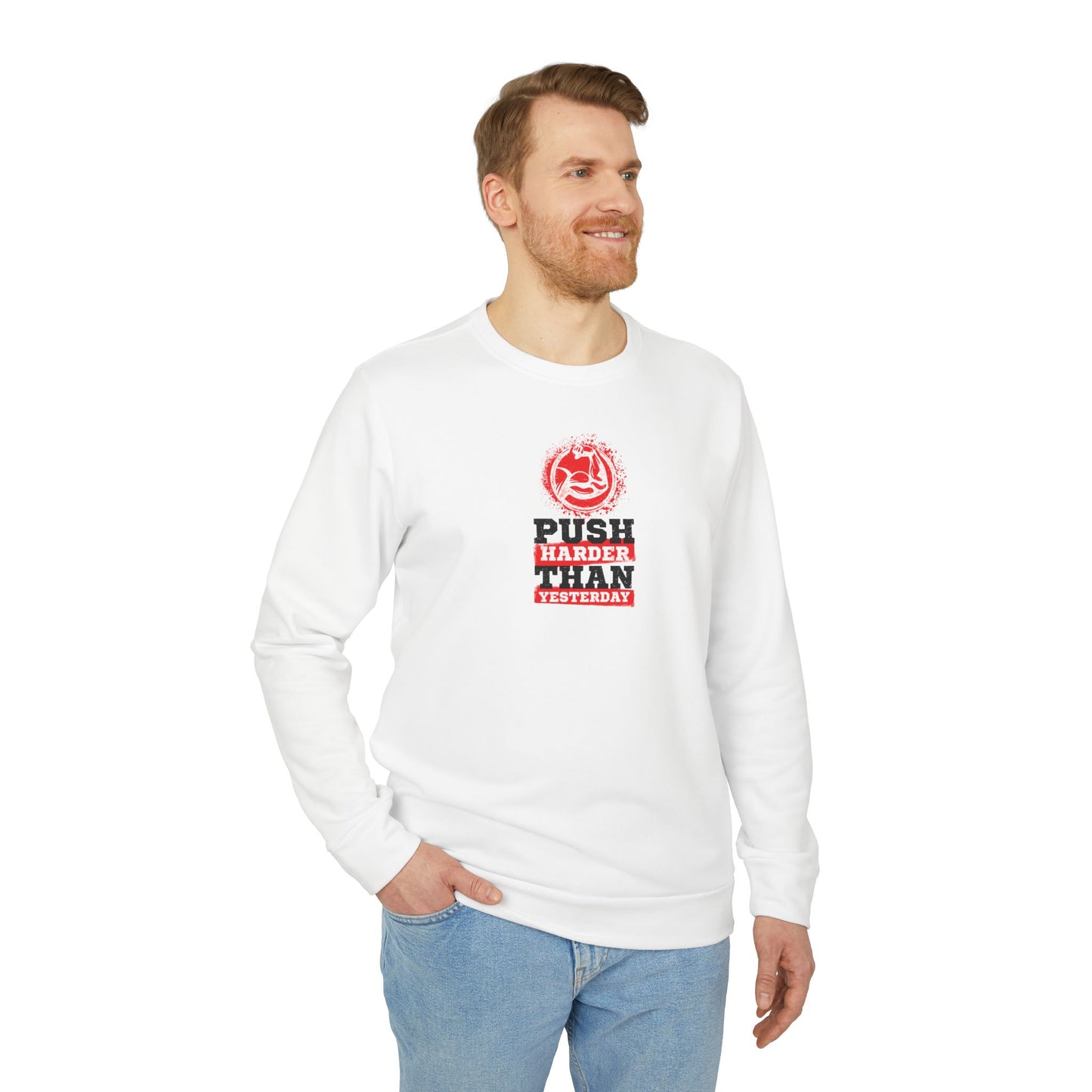 Push Harder Than Yesterday Adidas Unisex Cozy Fleece Sweatshirt