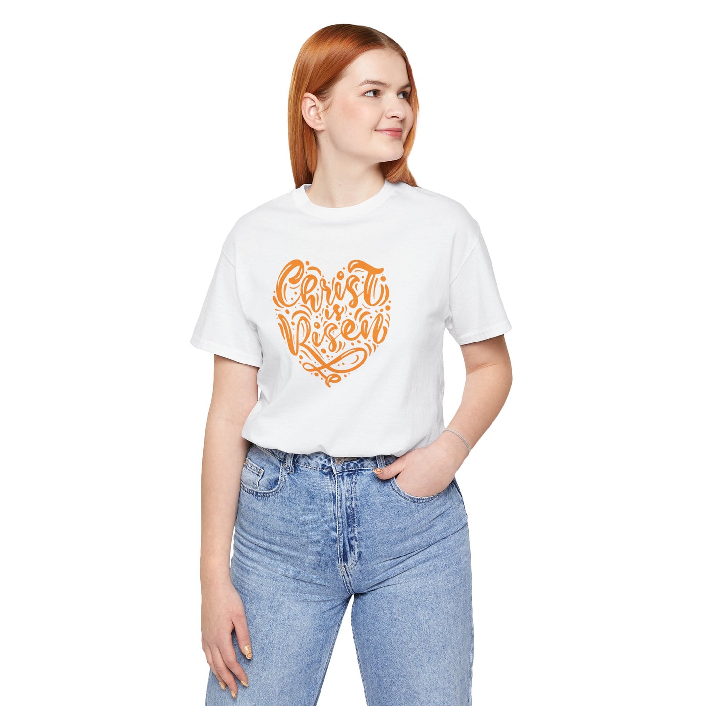 Christ is Risen Heart Shaped Orange Print Unisex Jersey Short Sleeve Tee